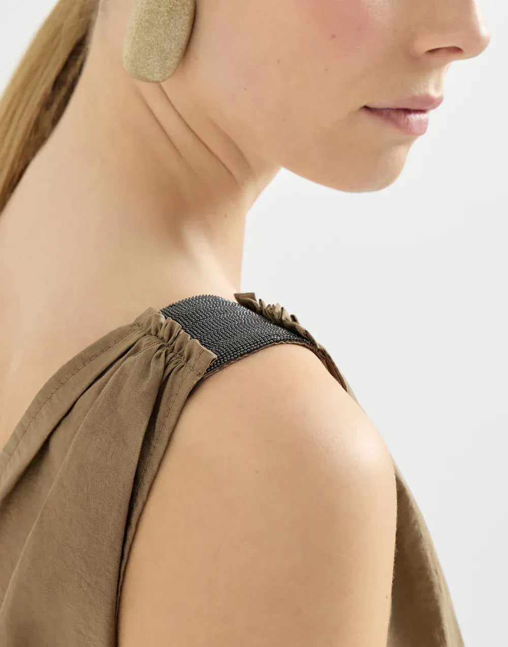 Brunello Cucinelli Sand Techno Cotton Poplin Belted Dress