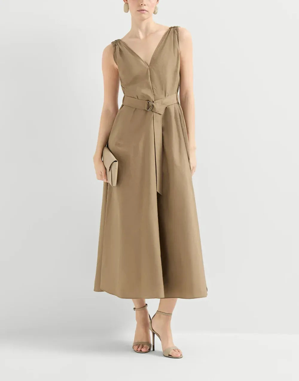 Brunello Cucinelli Sand Techno Cotton Poplin Belted Dress