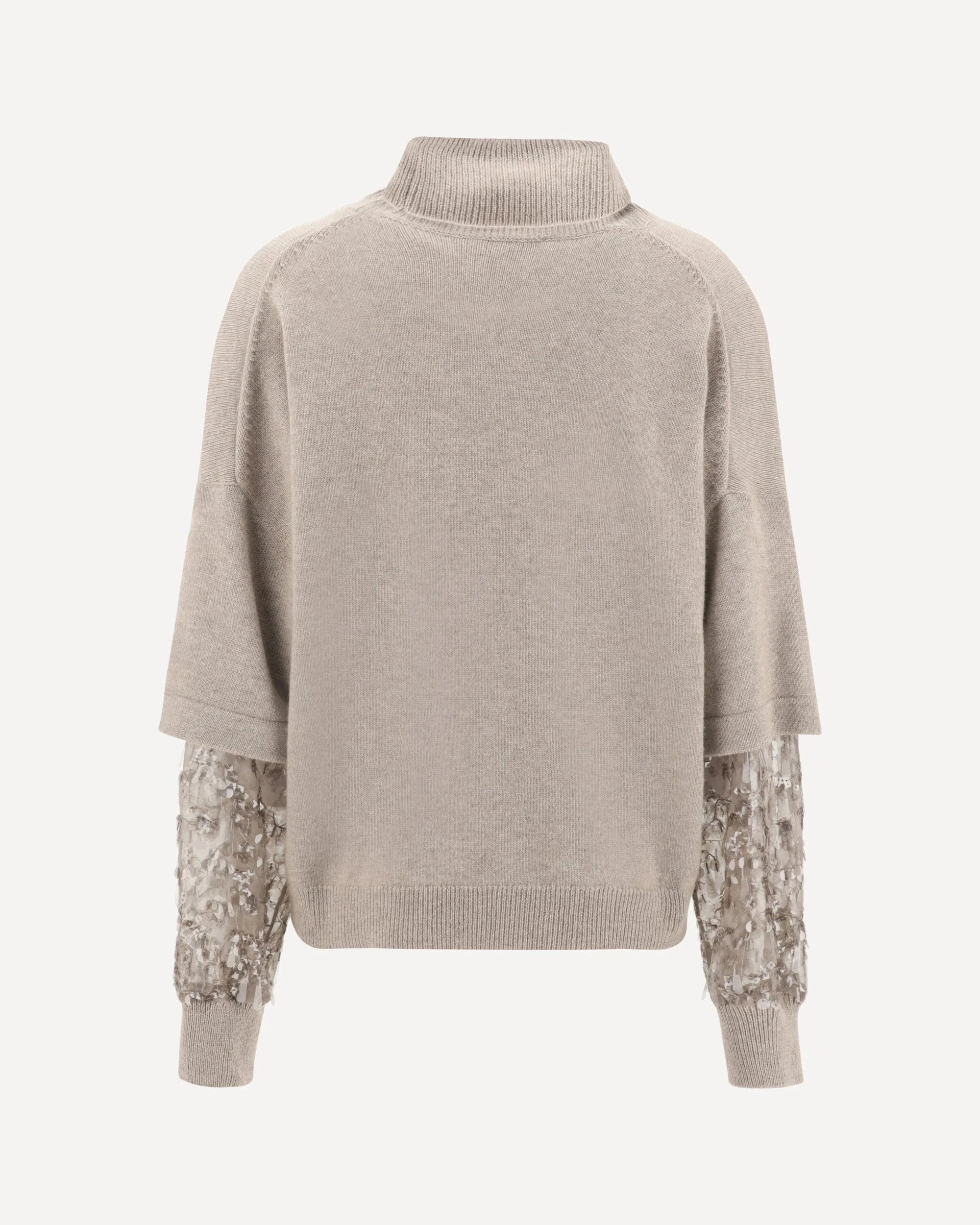 Brunello Cucinelli Sequined-Sleeves Cashmere Turtleneck Sweater
