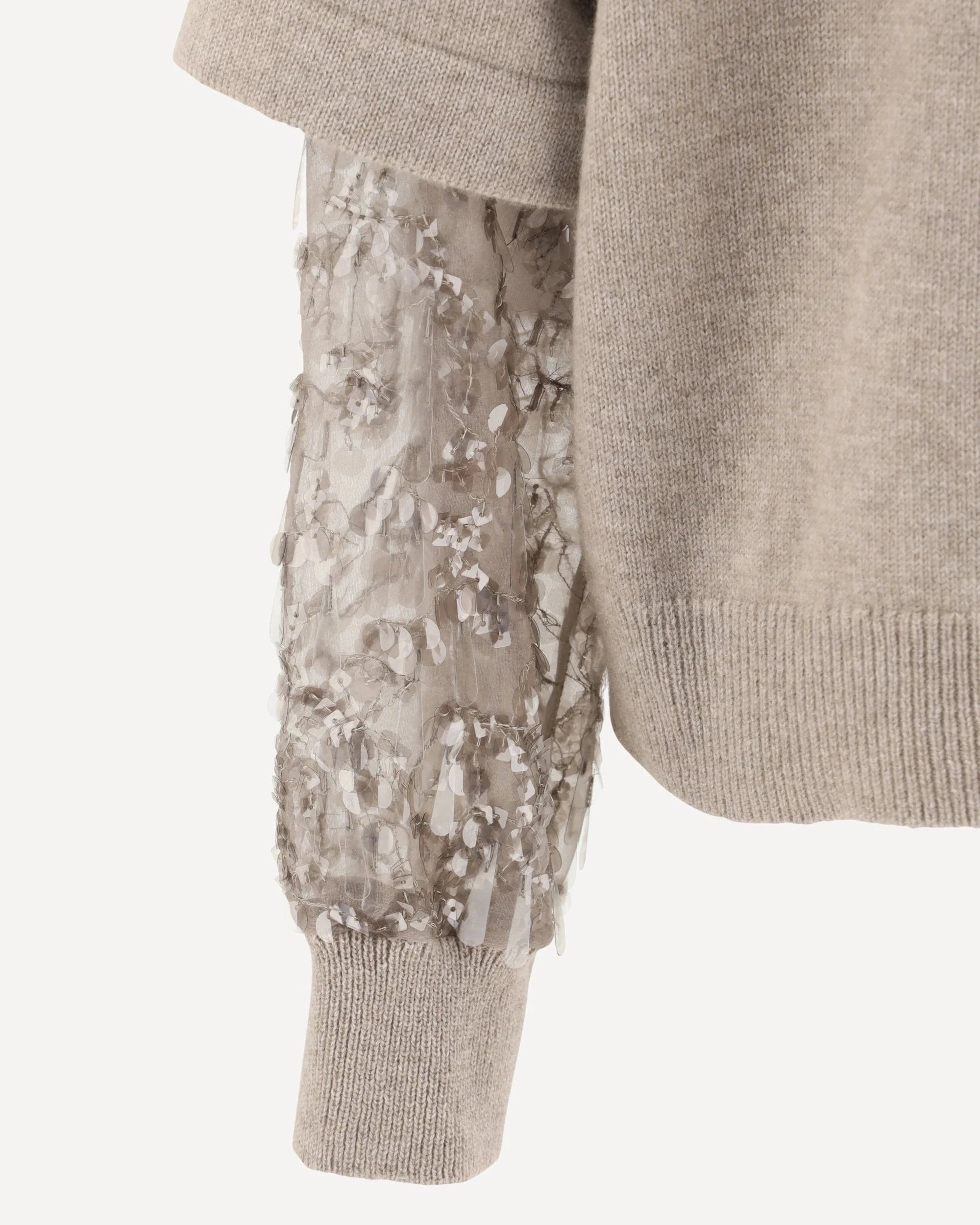 Brunello Cucinelli Sequined-Sleeves Cashmere Turtleneck Sweater