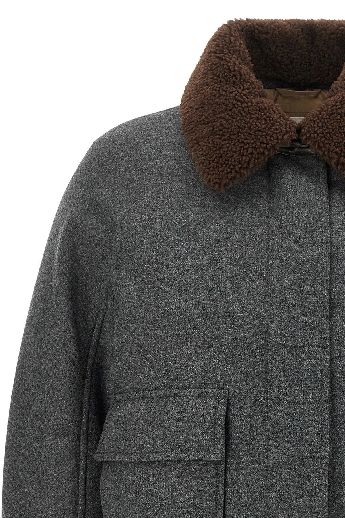 Brunello Cucinelli Shearling Collar Cropped Jacket