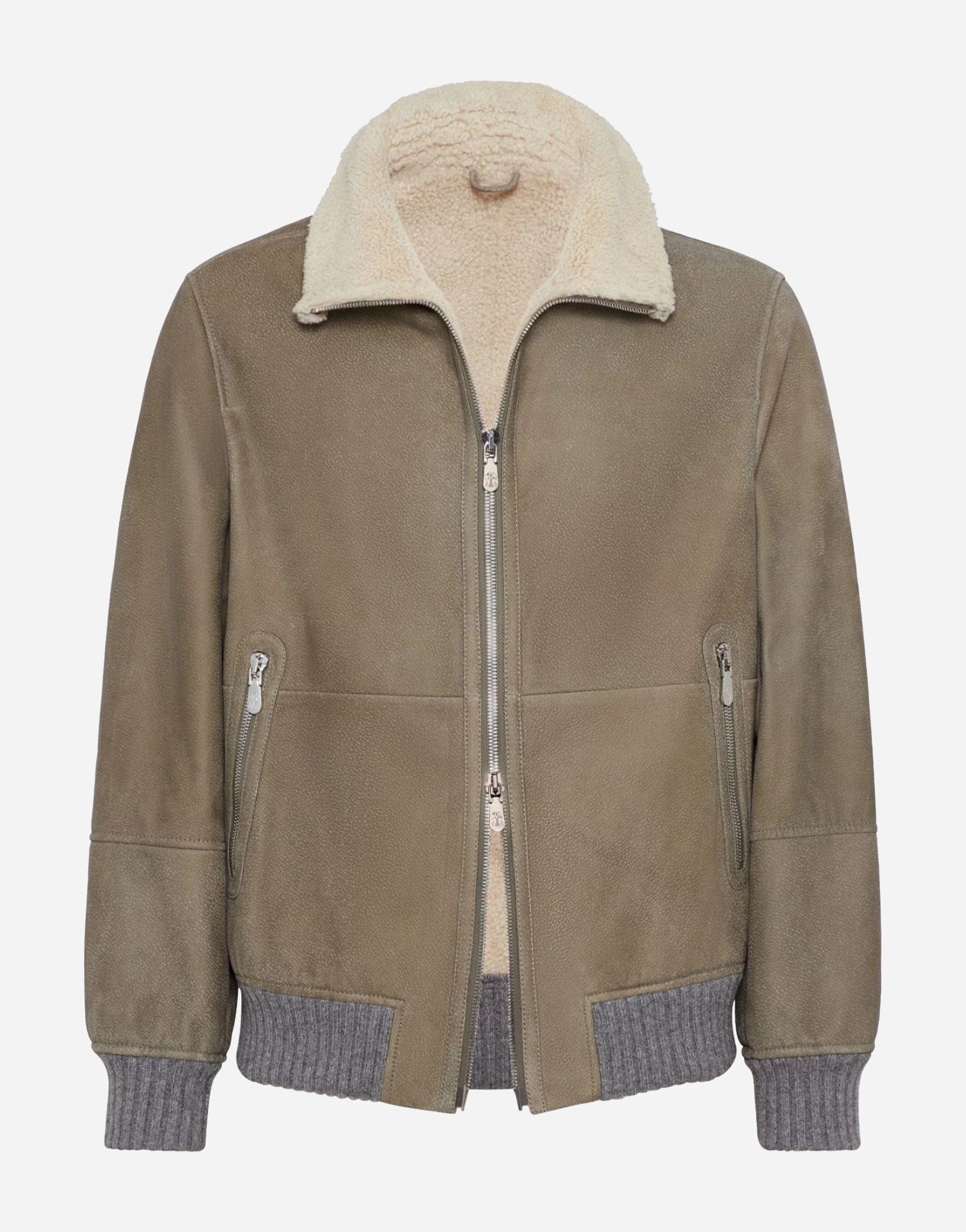 Brunello Cucinelli Shearling-Collar Leather Jacket