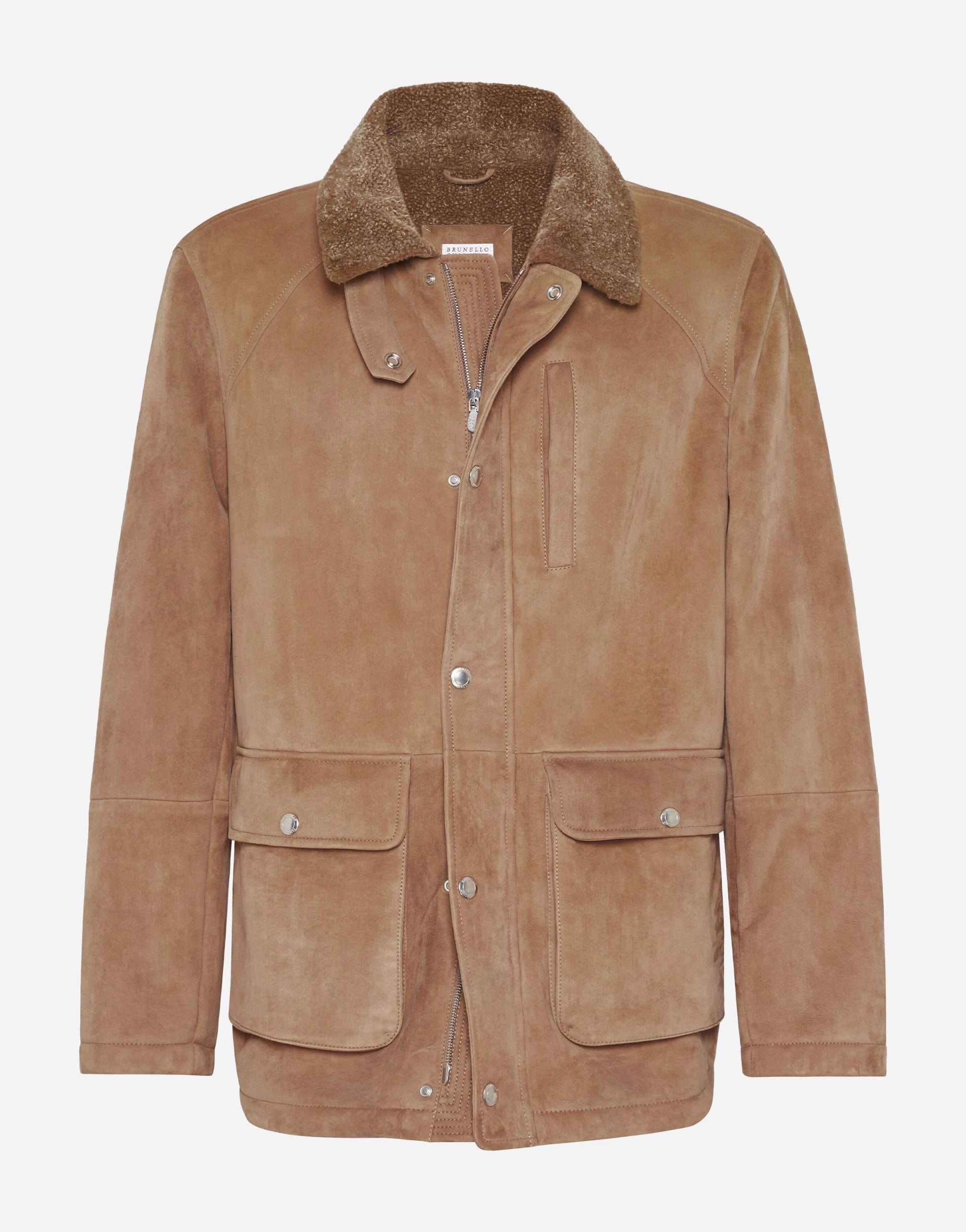 Brunello Cucinelli Shearling-Collar Leather Jacket