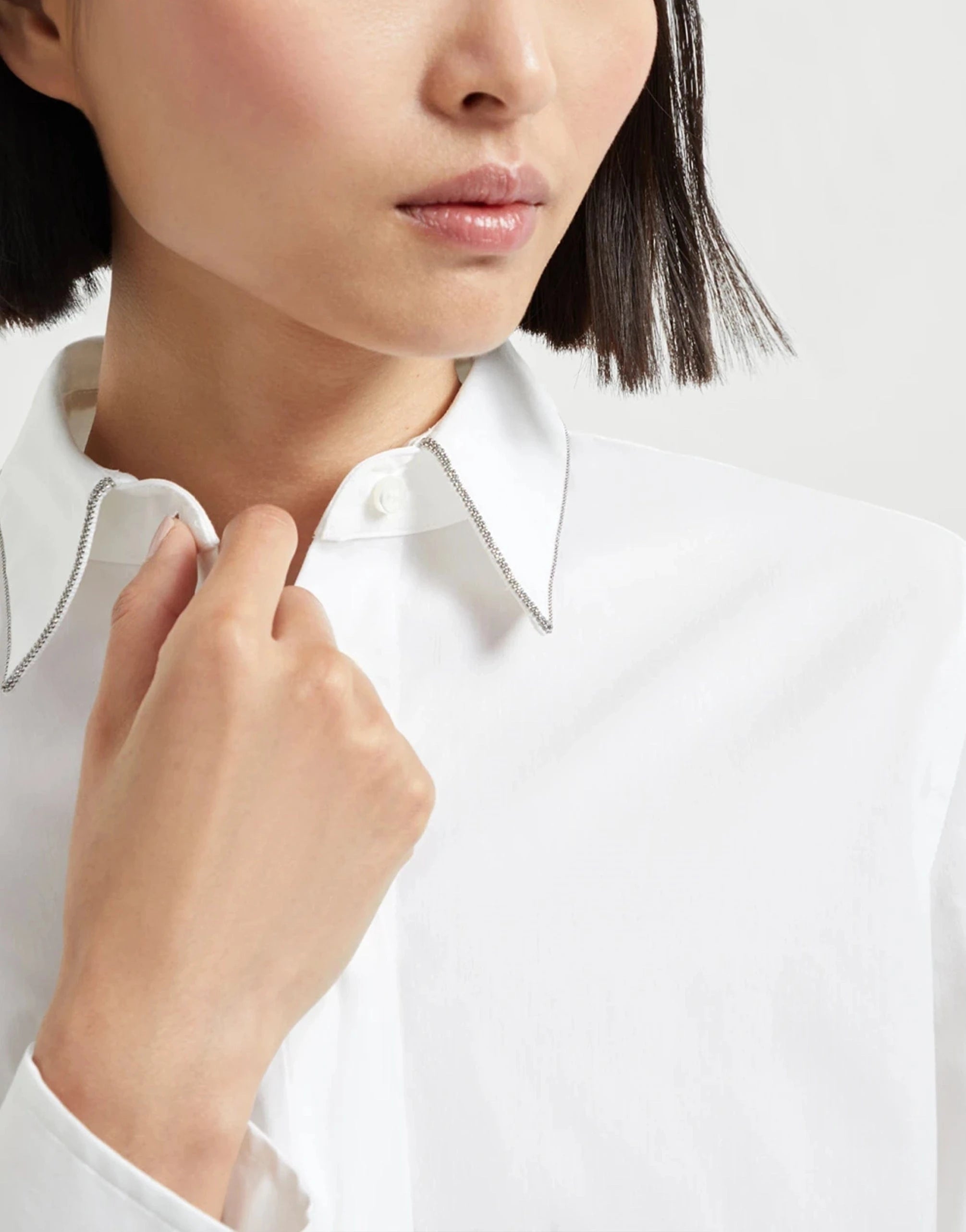 Brunello Cucinelli Shiny-Collar Cotton Poplin Shirt