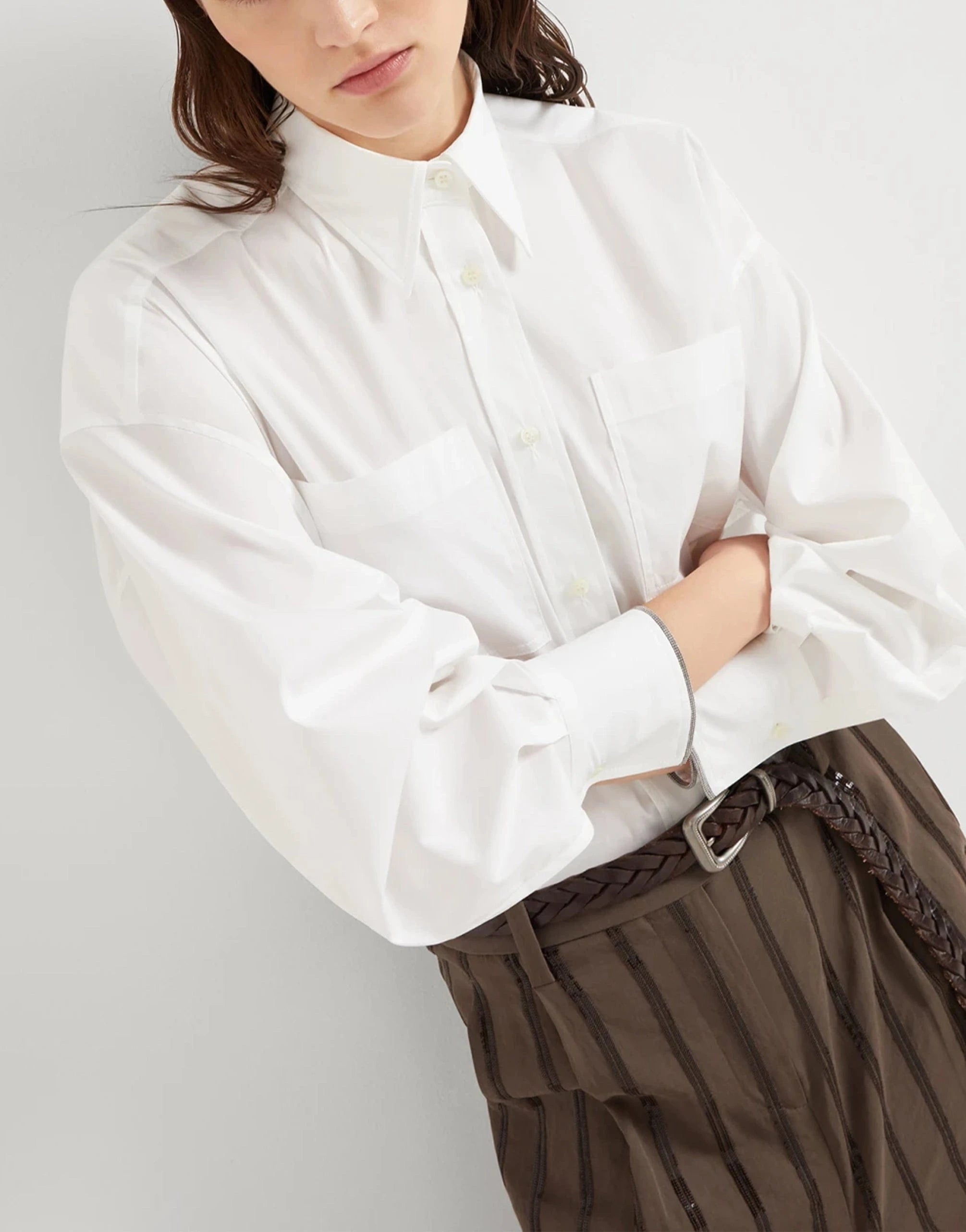 Brunello Cucinelli Shiny Monili Cuffs Poplin Shirt