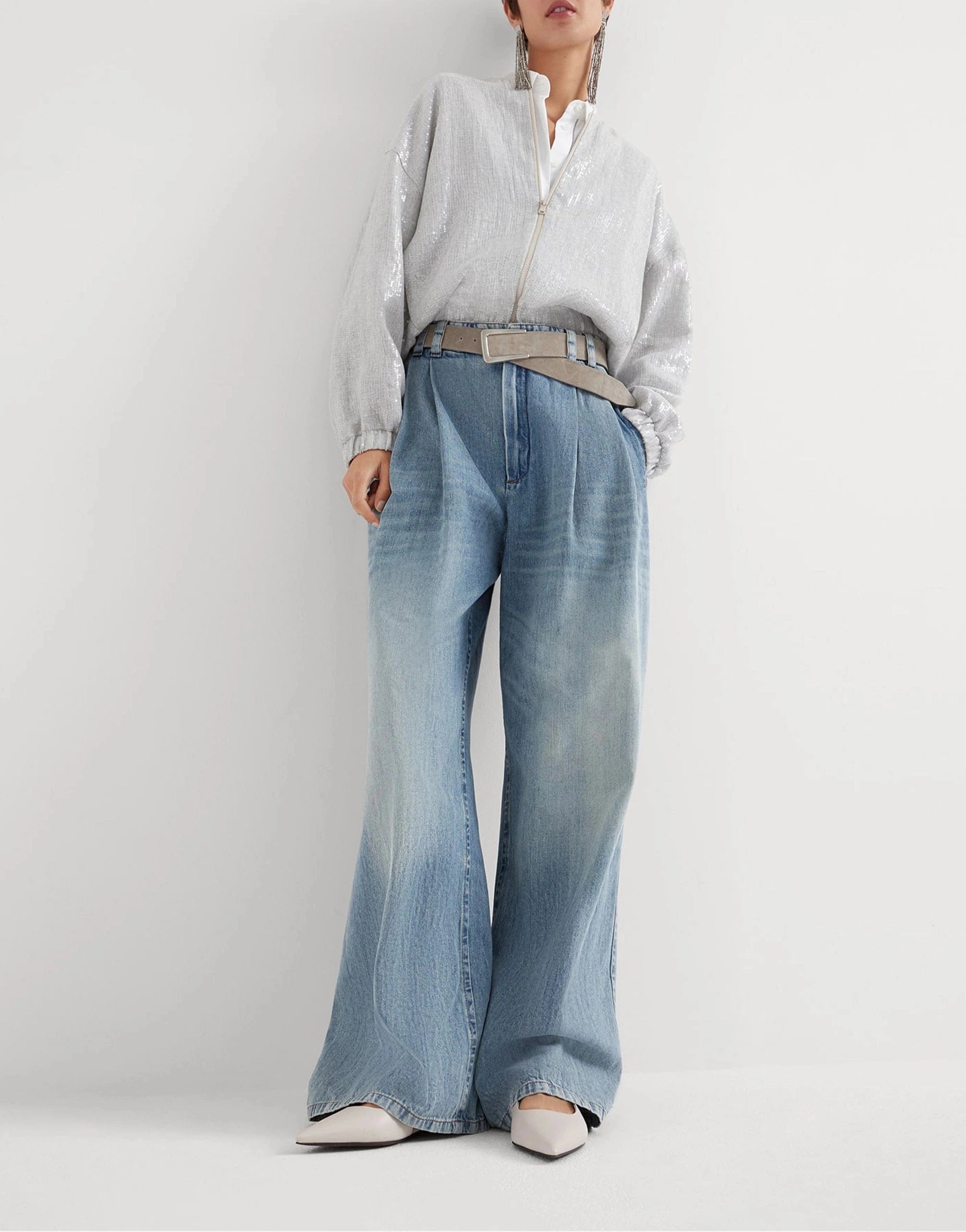 Brunello Cucinelli Shiny Strap Leather Slingback Flats