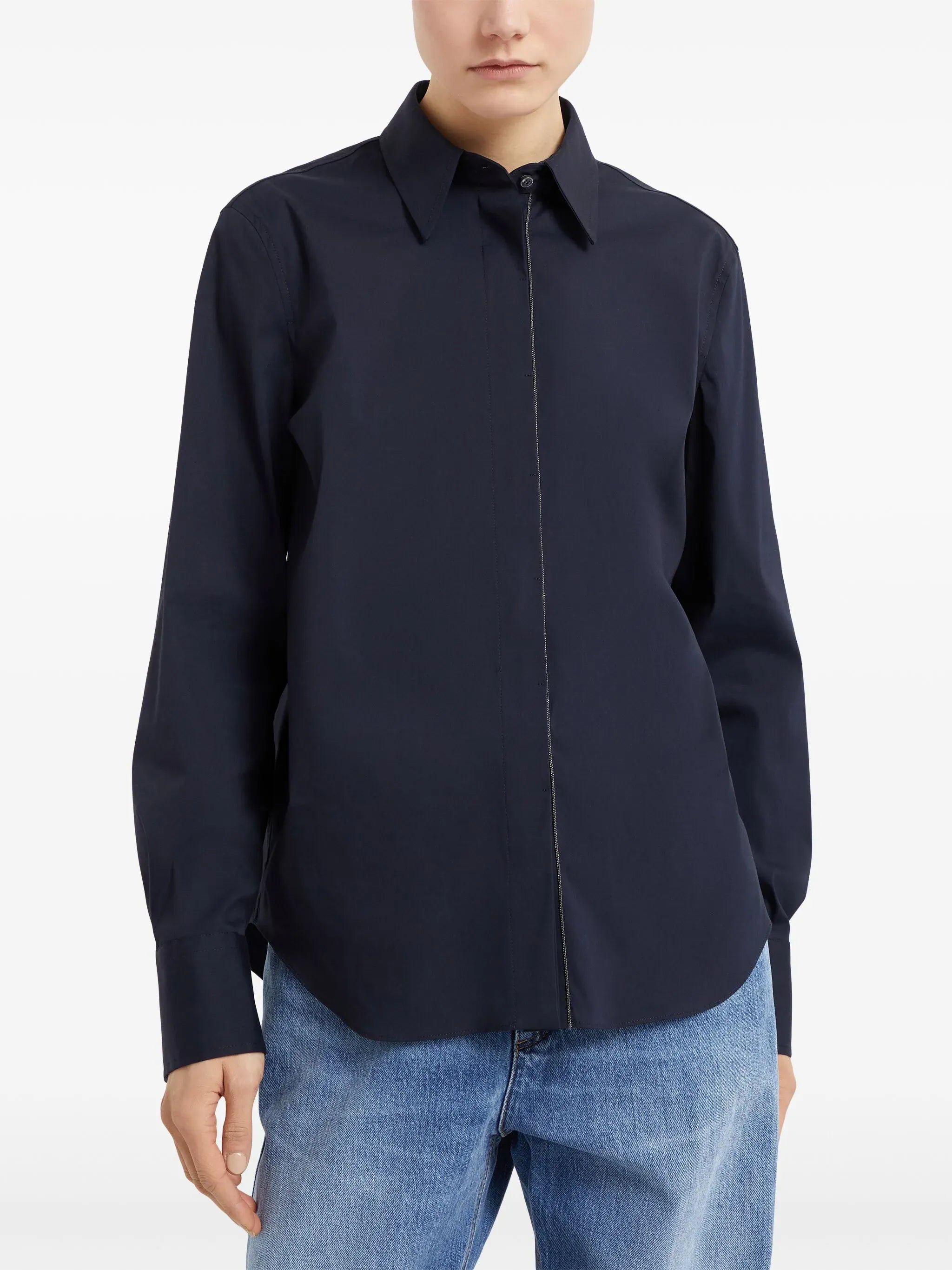 Brunello Cucinelli Shiny Trim Cotton Poplin Shirt