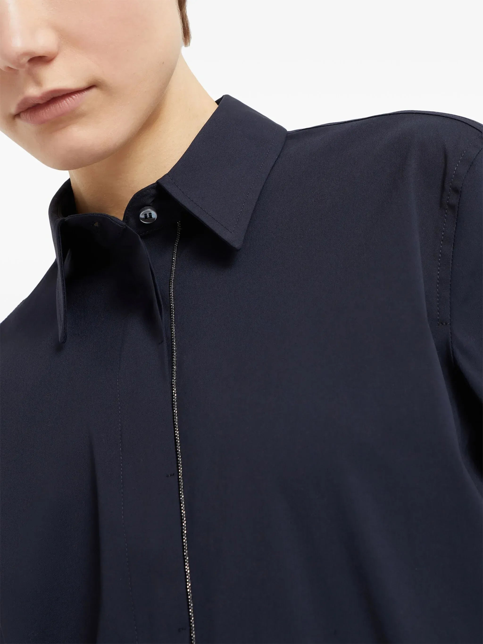 Brunello Cucinelli Shiny Trim Cotton Poplin Shirt