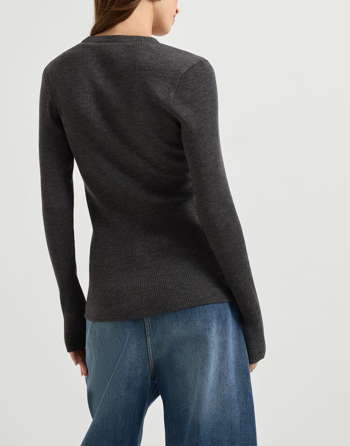 Brunello Cucinelli Shiny Trim Ribbed Wool Top