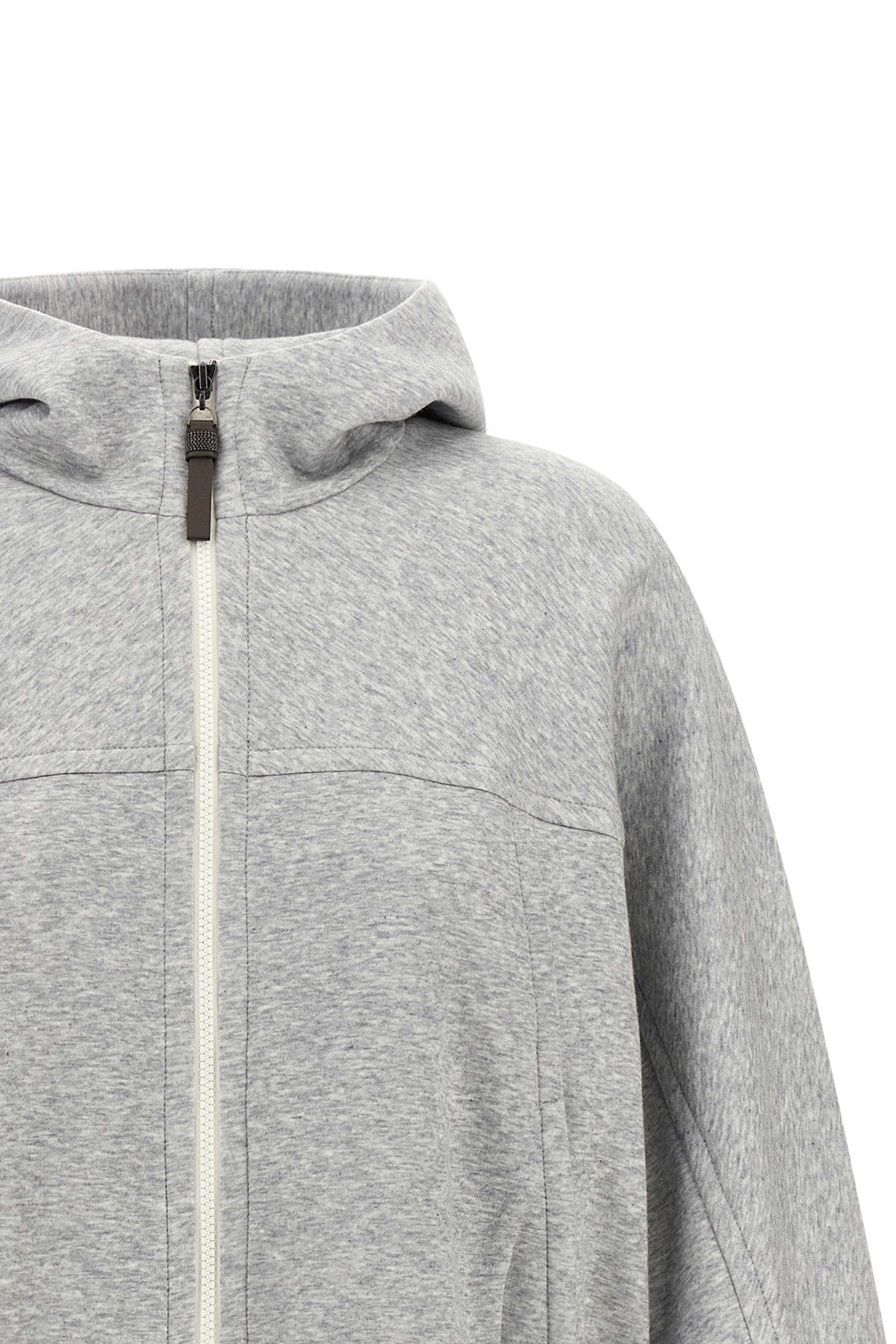 Brunello Cucinelli Shiny Zipper Pull Cropped Hoodie