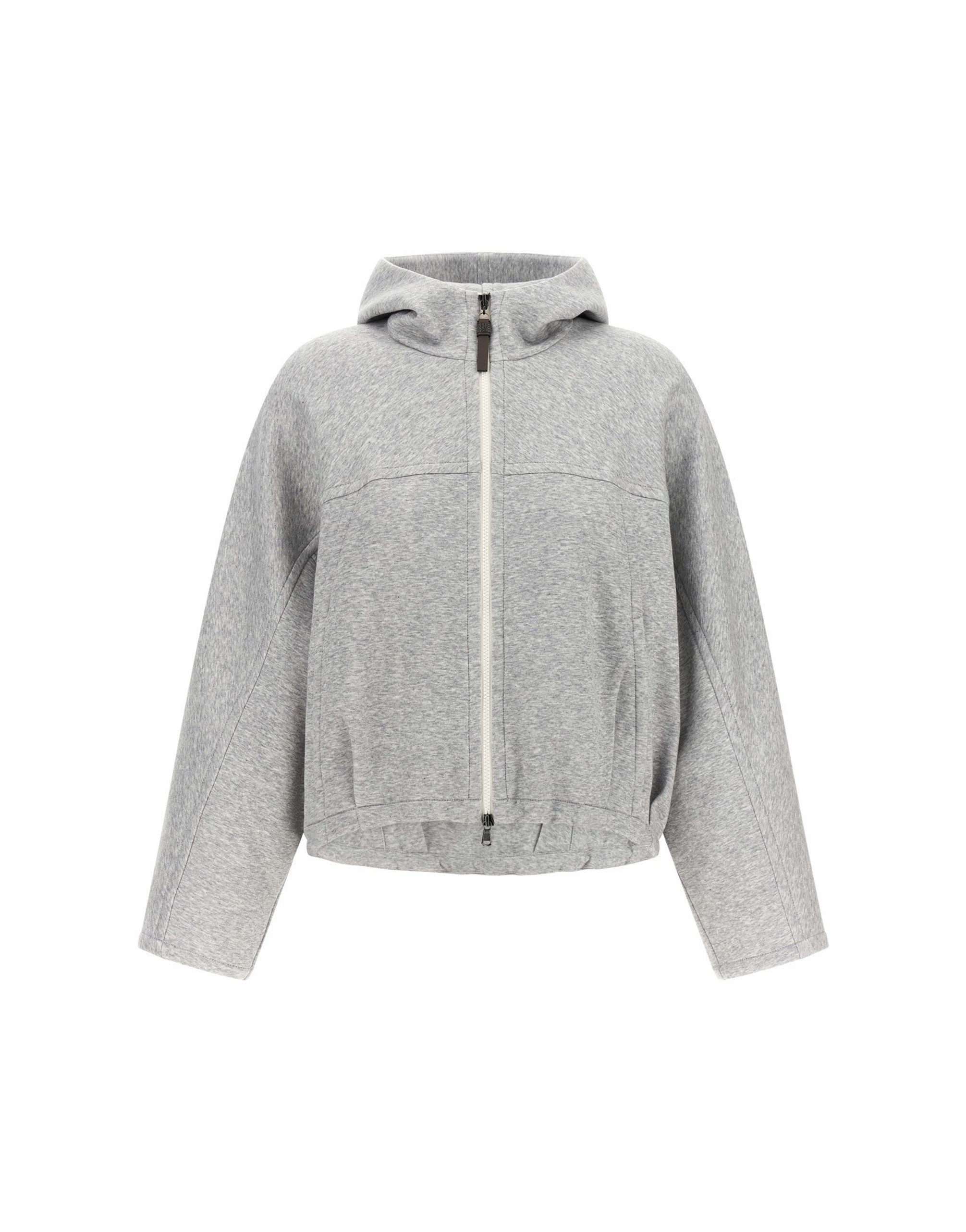Brunello Cucinelli Shiny Zipper Pull Cropped Hoodie