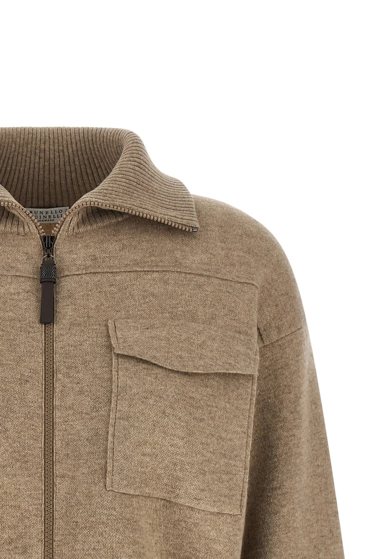 Brunello Cucinelli Brunello Cucinelli Shiny Zipper Pull Wool Cardigan