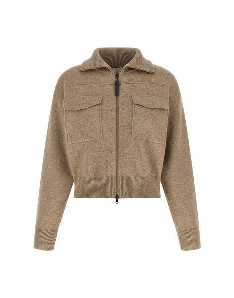 Brunello Cucinelli Shiny Zipper Pull Wool Cardigan | Sendegaro IT