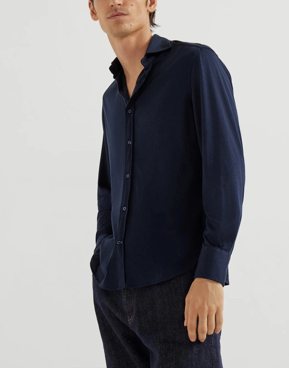Brunello Cucinelli Silk-Cotton Blend Jersey Shirt