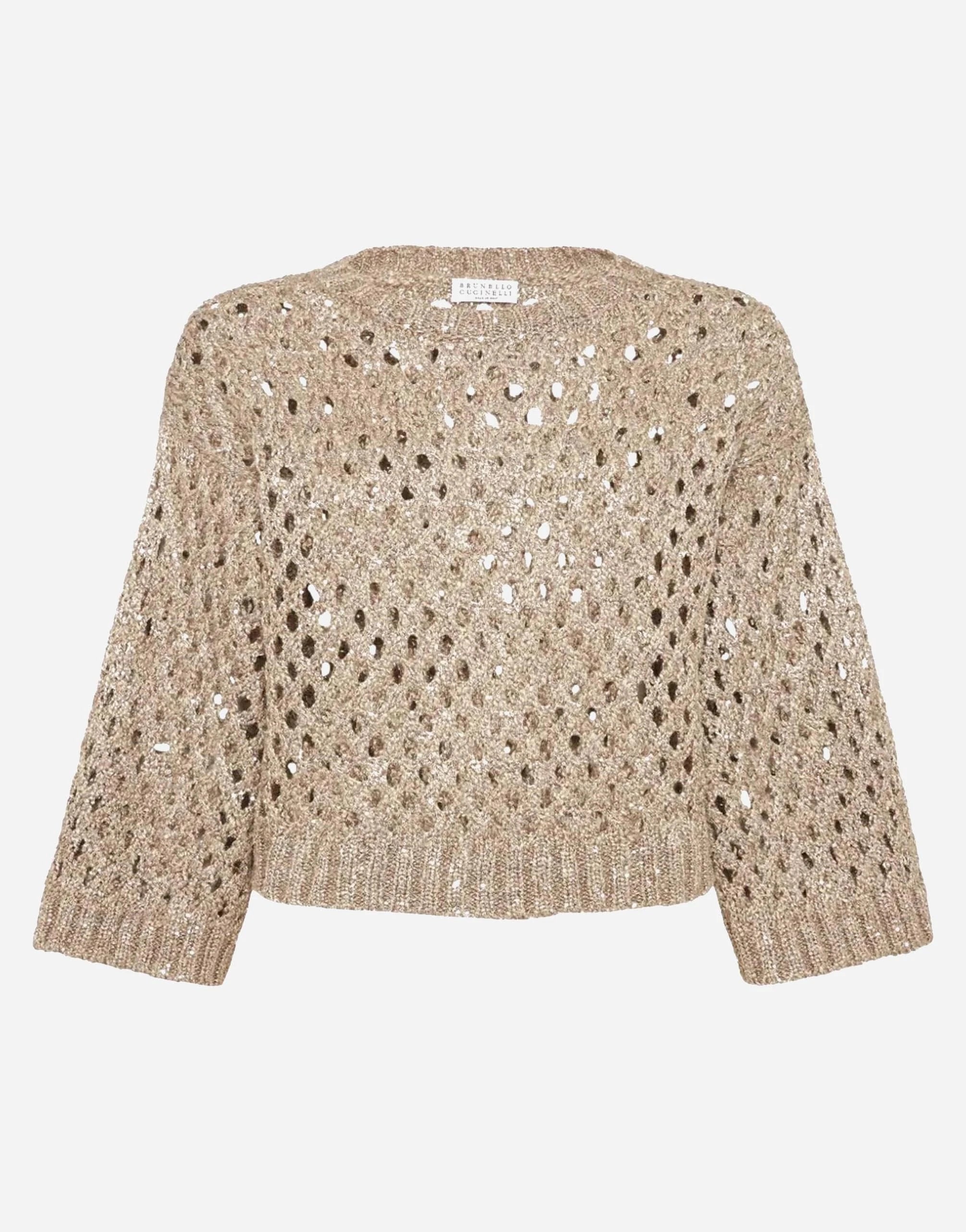 Brunello Cucinelli Silk-Linen Blend Dazzling Net Sweater