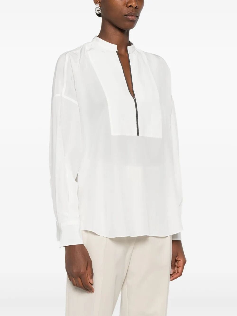 Brunello Cucinelli Silk Monili-Embellished Blouse