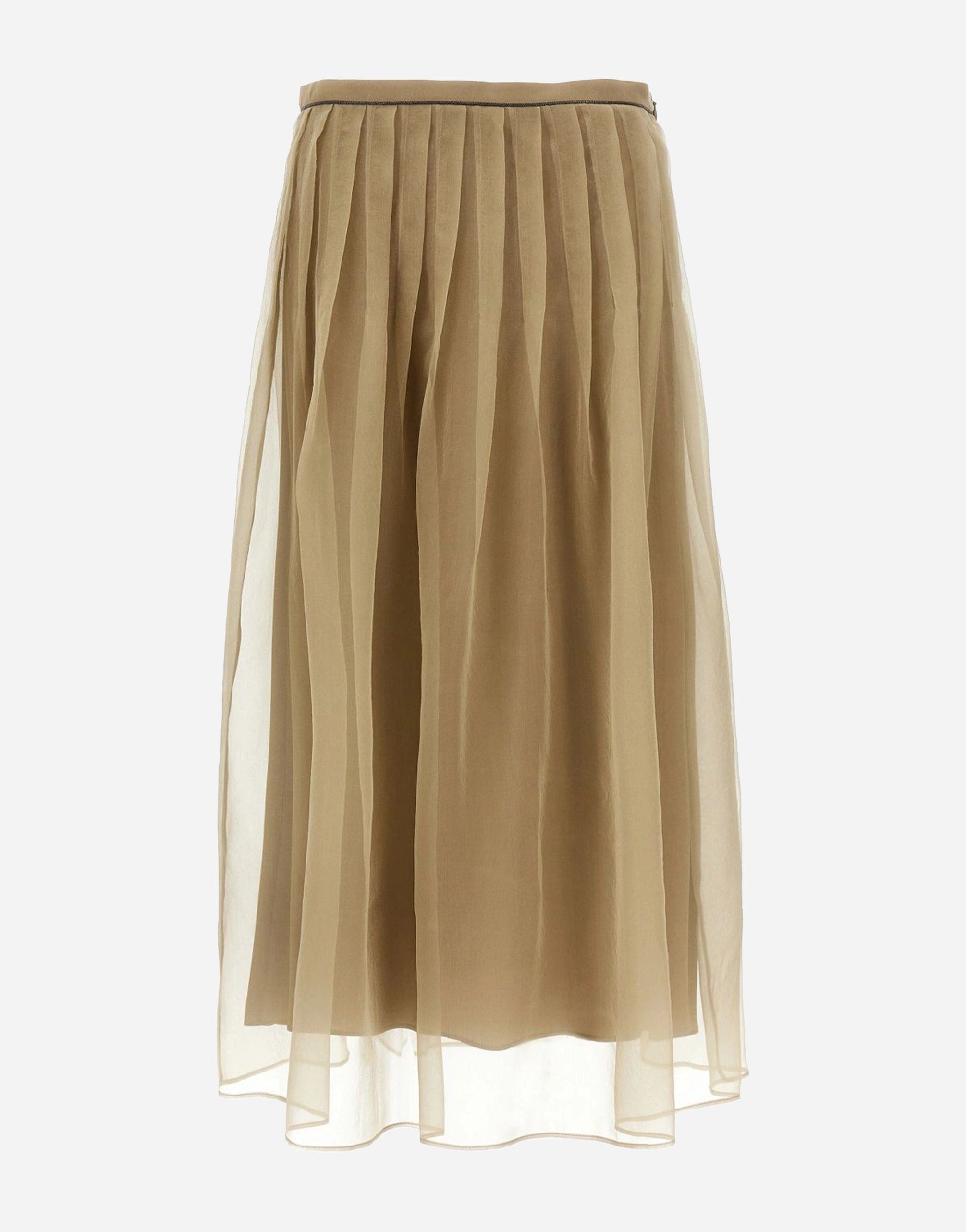 Brunello Cucinelli Silk Pleated Midi Skirt