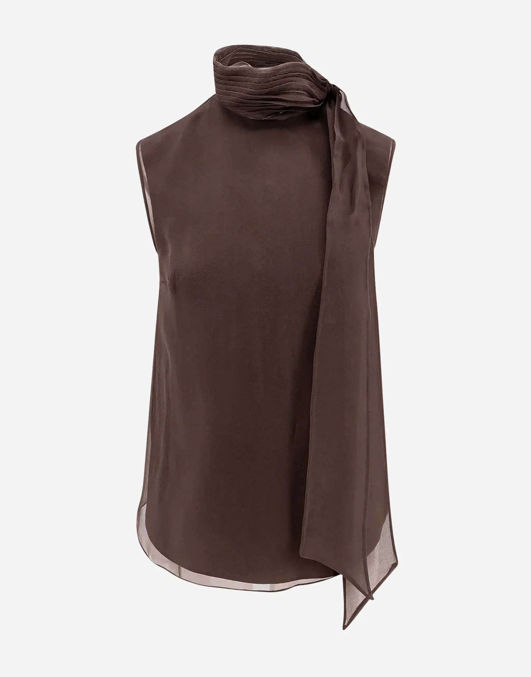 Brunello Cucinelli Silk Pussybow Monili Tank Top