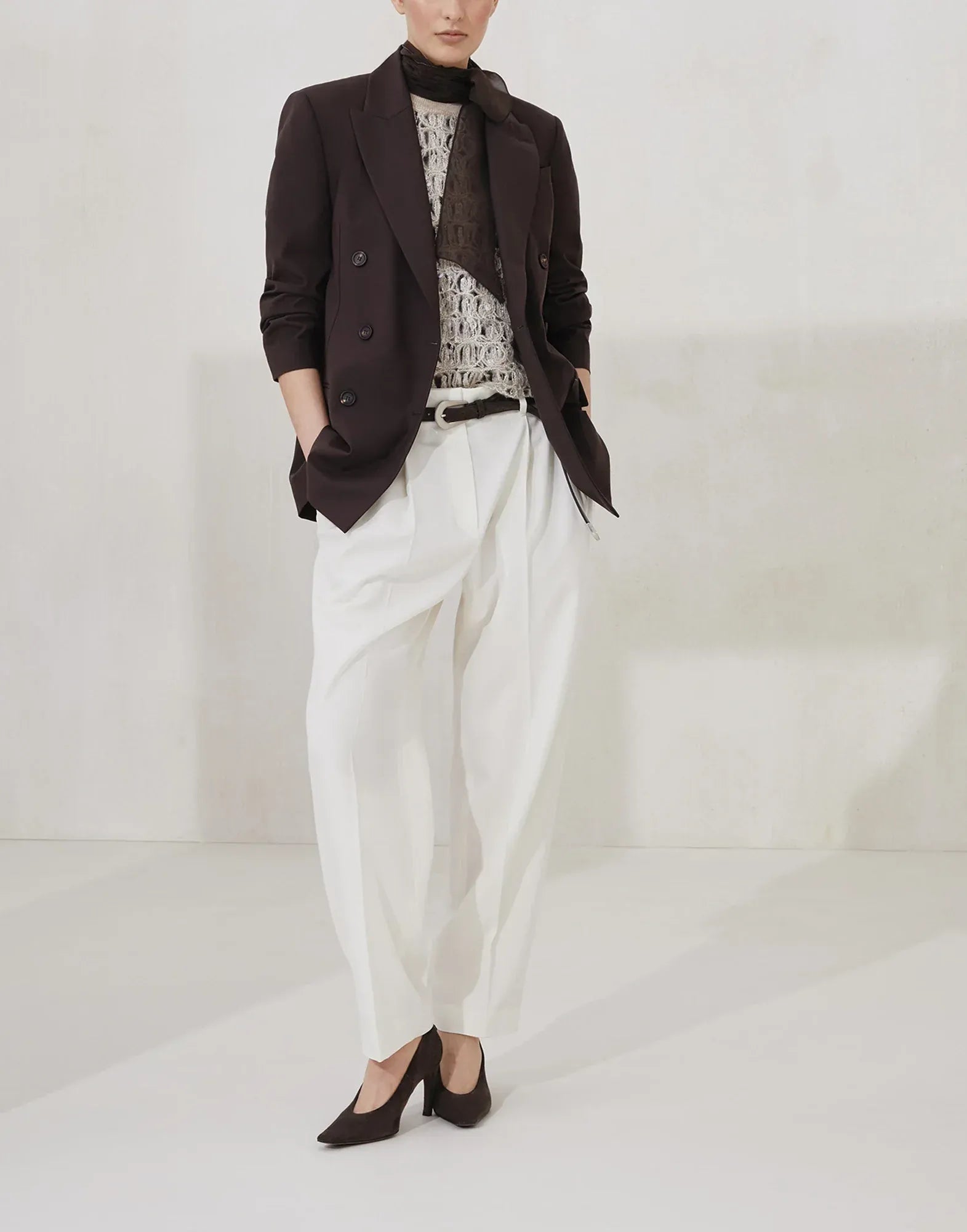 Brunello Cucinelli Silk Pussybow Monili Tank Top