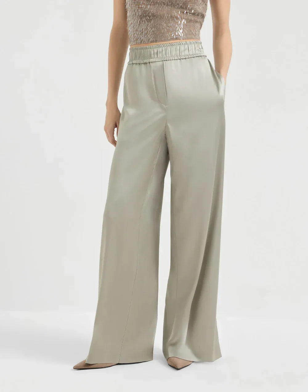 Brunello Cucinelli Silk Satin Track Trousers
