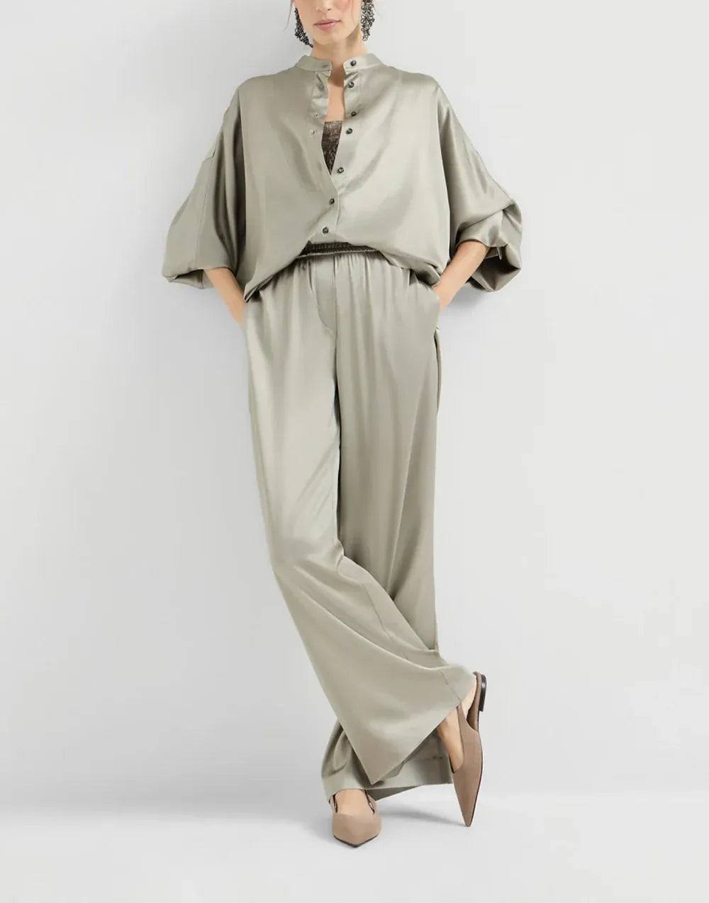 Brunello Cucinelli Silk Satin Track Trousers