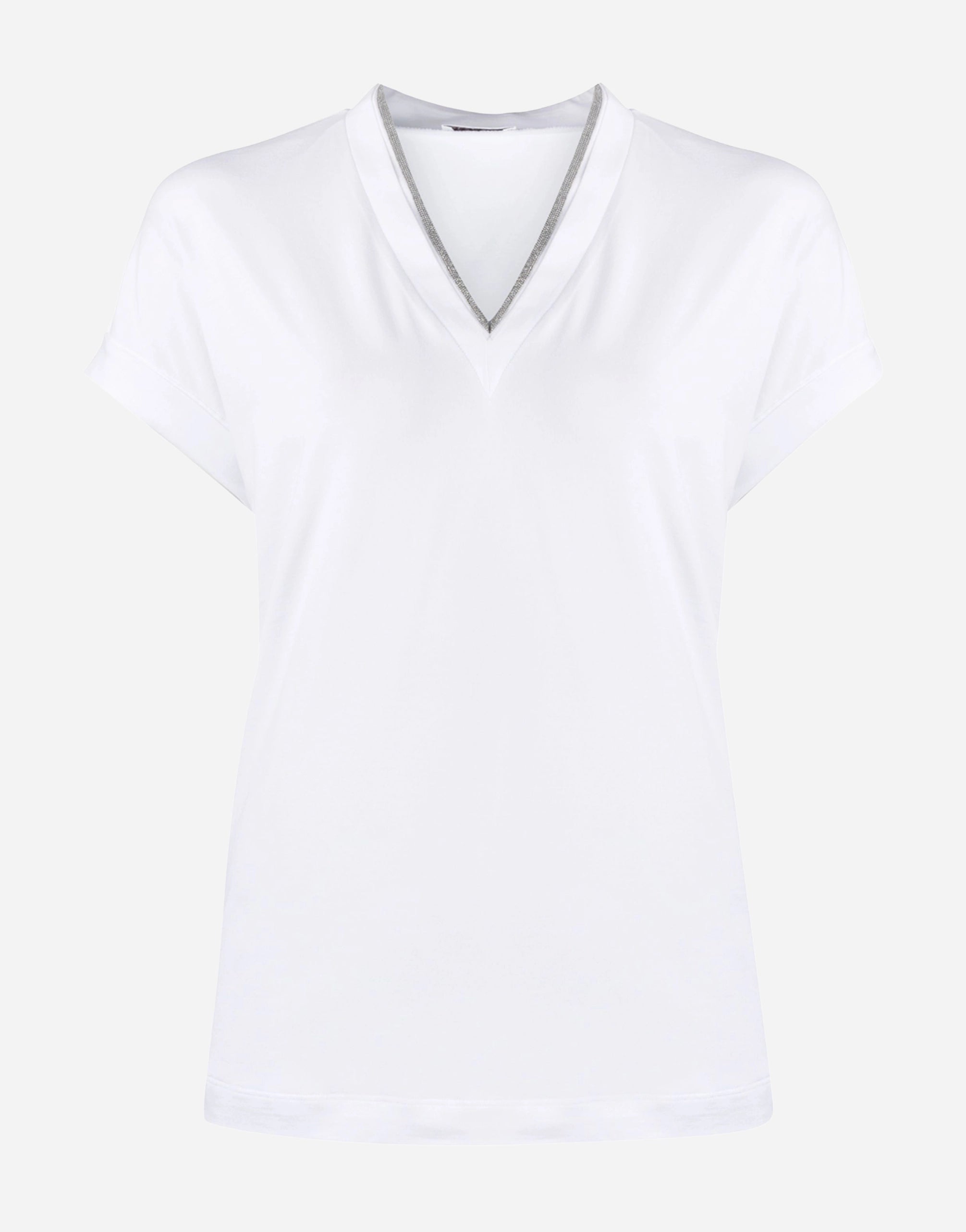 Brunello Cucinelli Silvery Trim V-Neck T-Shirt