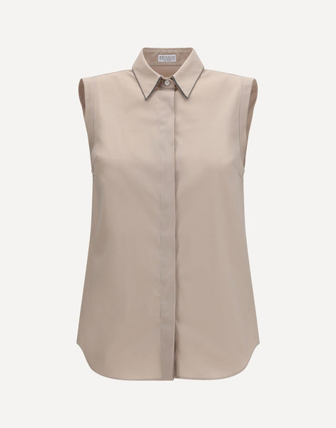 Brunello Cucinelli Sleeveless Shirt With Monile Collar | Sendegaro IT