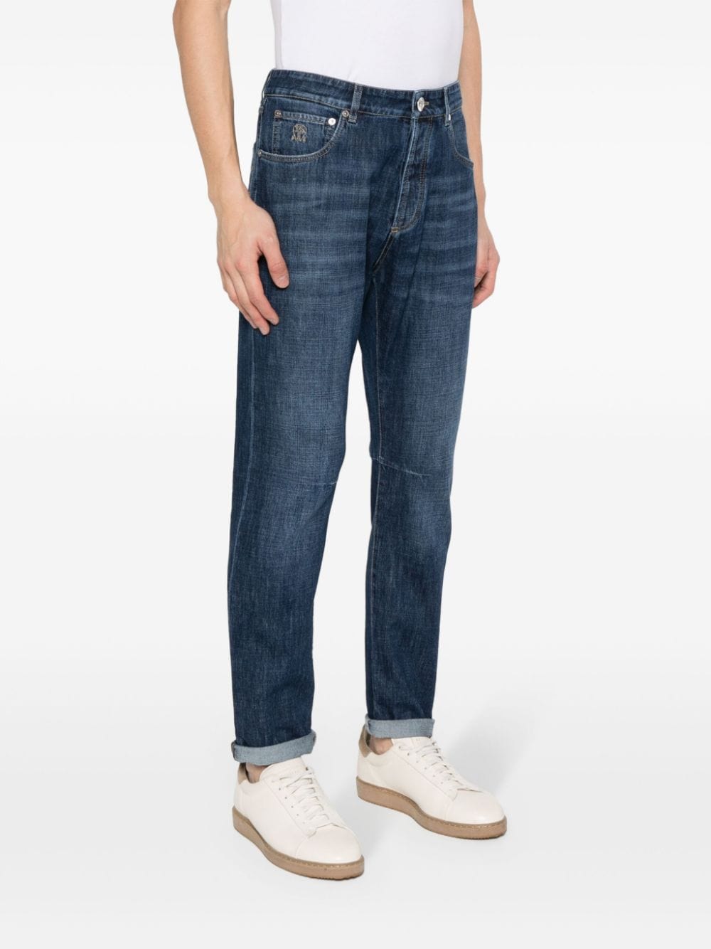 Brunello Cucinelli Solomei-Embroidered Tapered Jeans