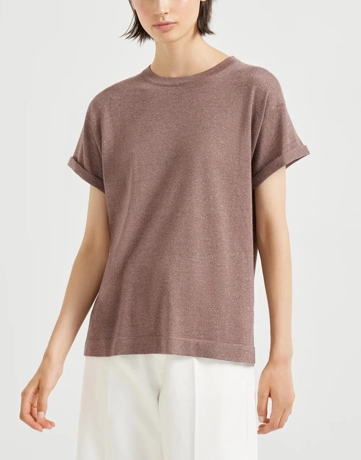 Brunello Cucinelli Sparkling Cashmere-Silk Blend Knit T-Shirt