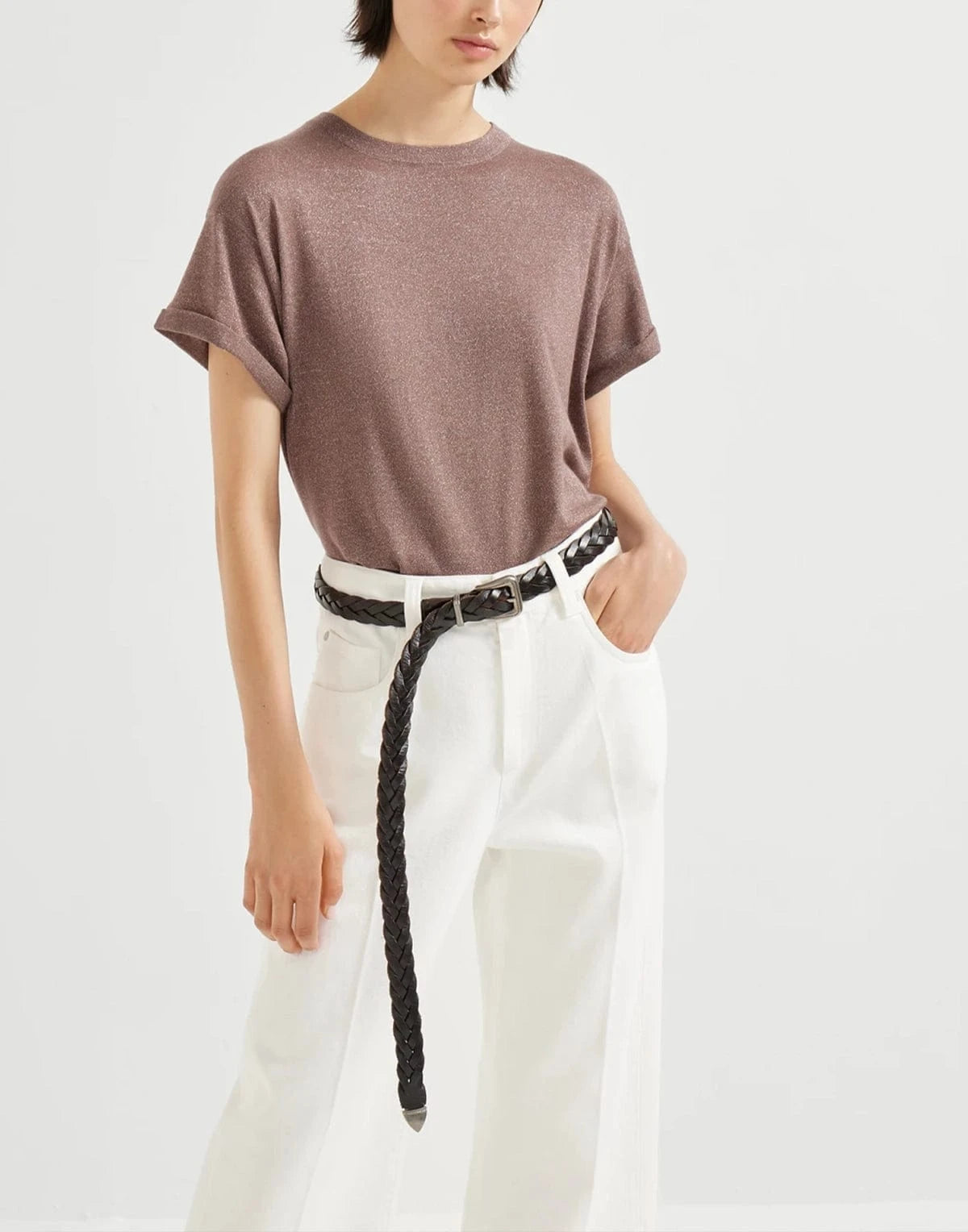 Brunello Cucinelli Sparkling Cashmere-Silk Blend Knit T-Shirt