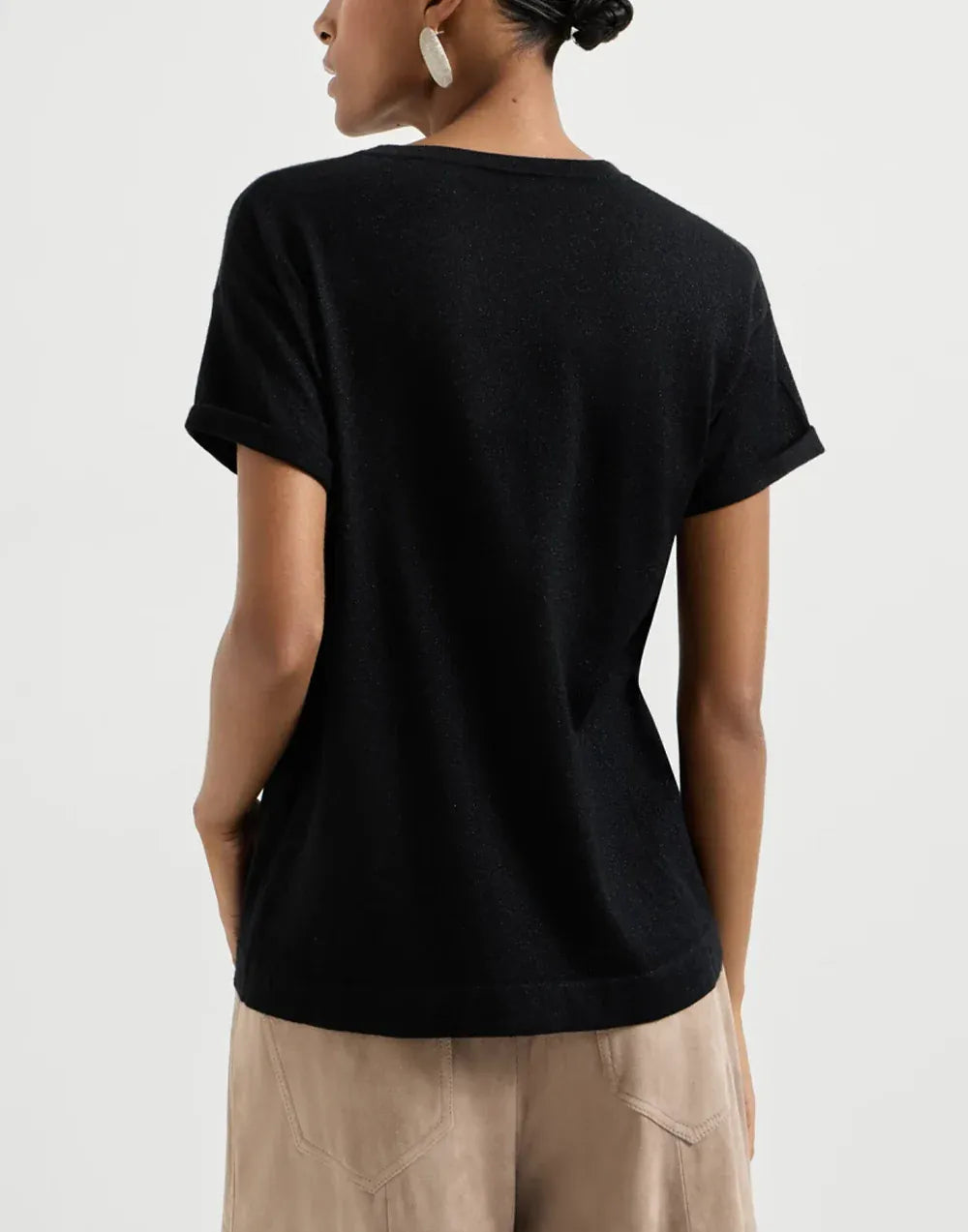 Brunello Cucinelli Sparkling Cashmere-Silk Blend Knit T-Shirt