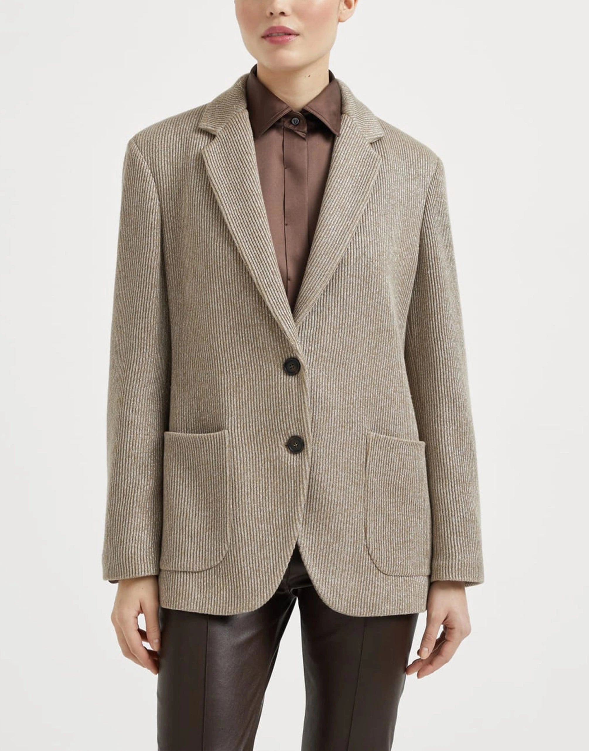 Brunello Cucinelli Sparkling Monili Rib Knit Blazer