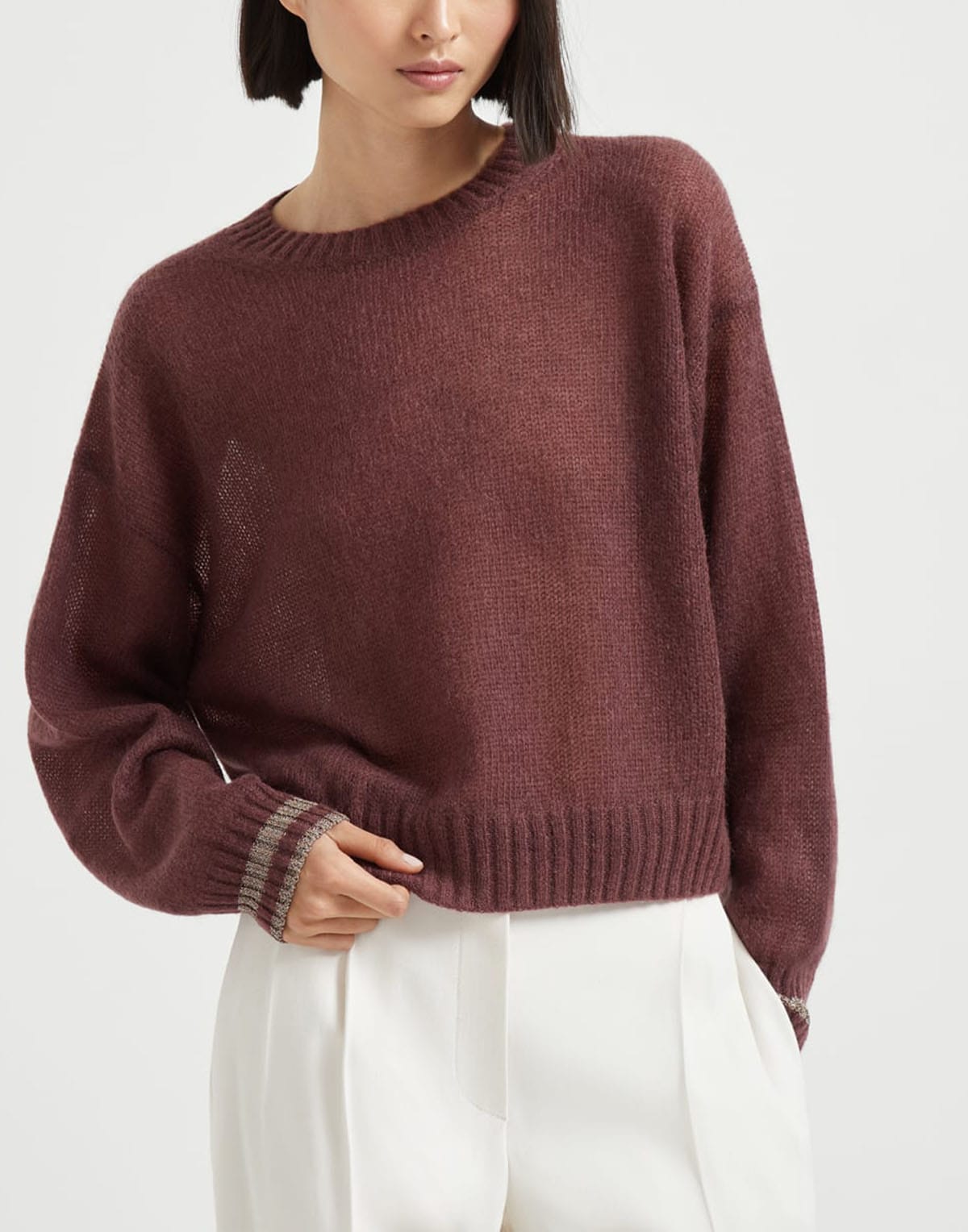 Brunello Cucinelli Sparkling Striped Cuffs Sweater