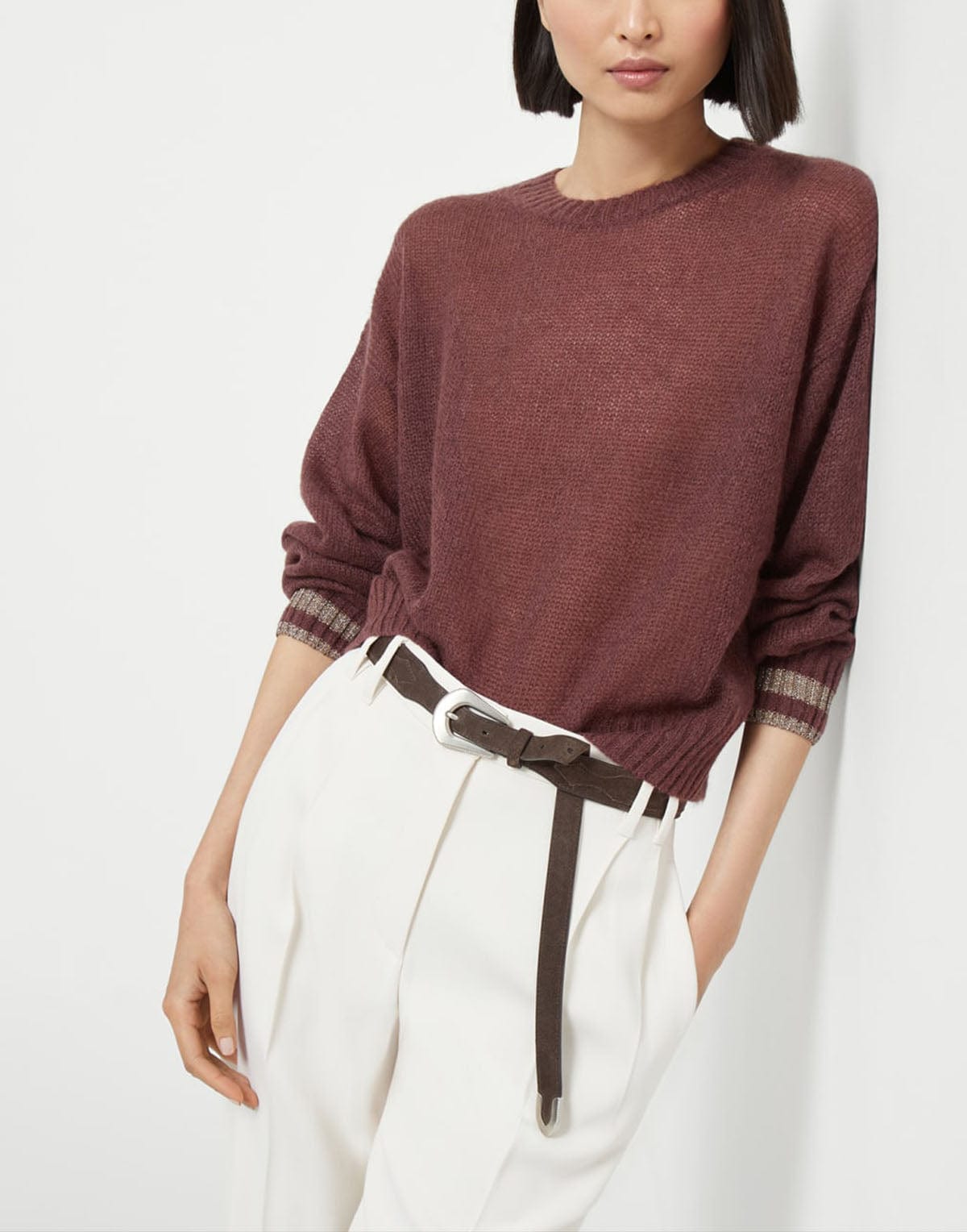 Brunello Cucinelli Sparkling Striped Cuffs Sweater