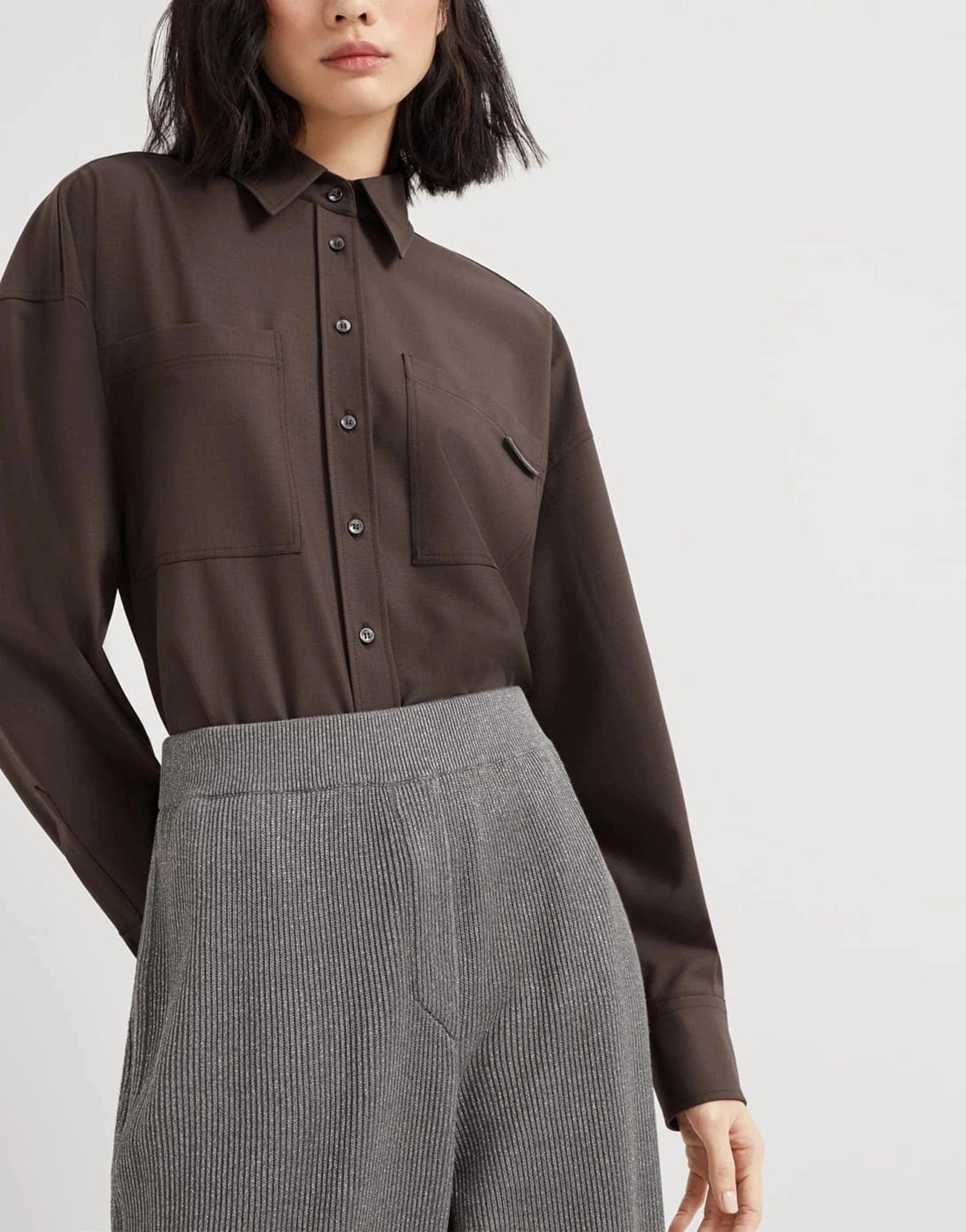 Brunello Cucinelli Sparkling cotton vanisé English rib knit trousers