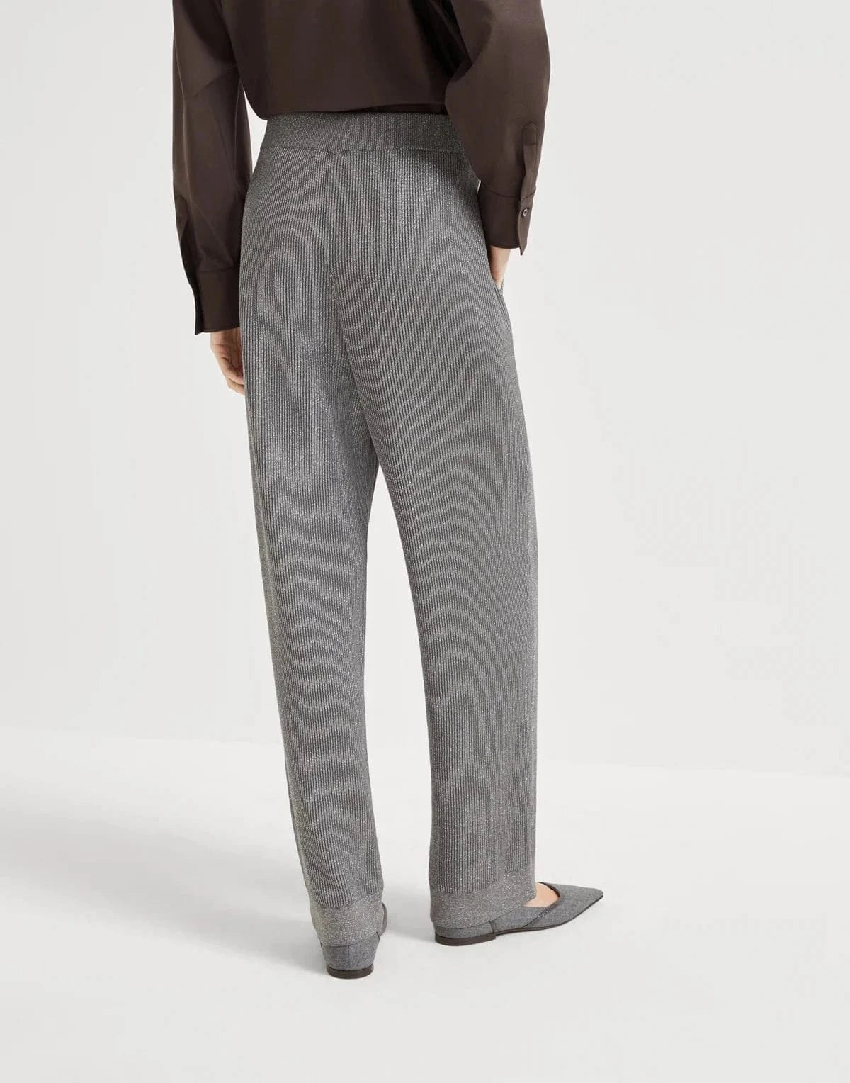 Brunello Cucinelli Sparkling cotton vanisé English rib knit trousers