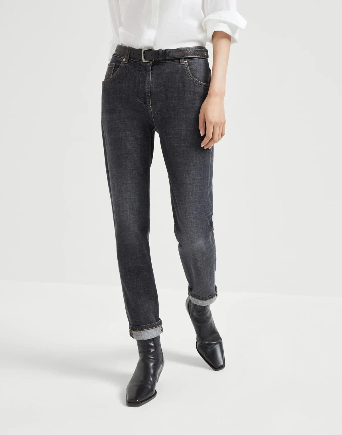 Brunello Cucinelli Stretch Denim Slim Monili-Tab Jeans