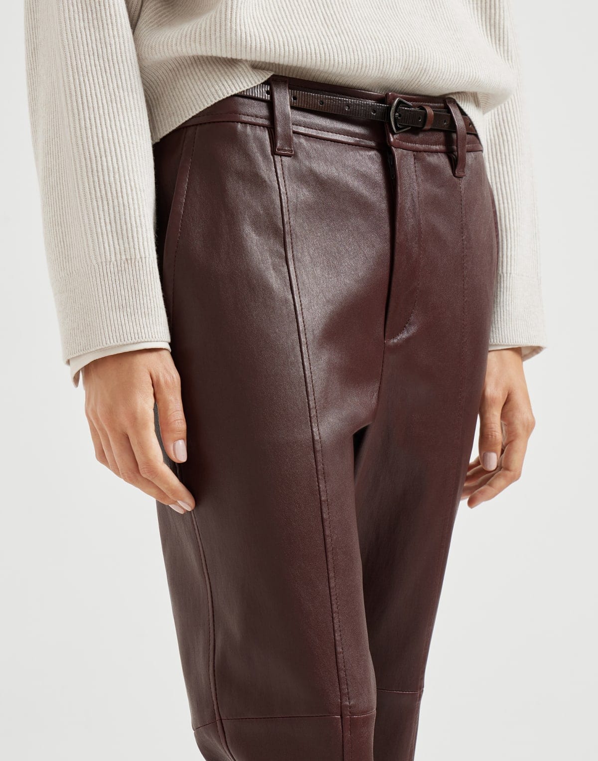Brunello Cucinelli Stretch Leather Square Cigarette Trousers