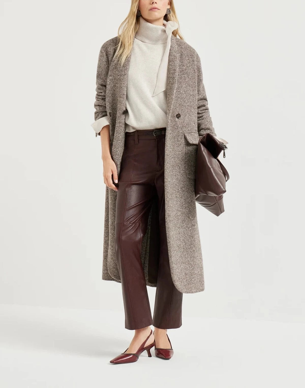 Brunello Cucinelli Stretch Leather Square Cigarette Trousers