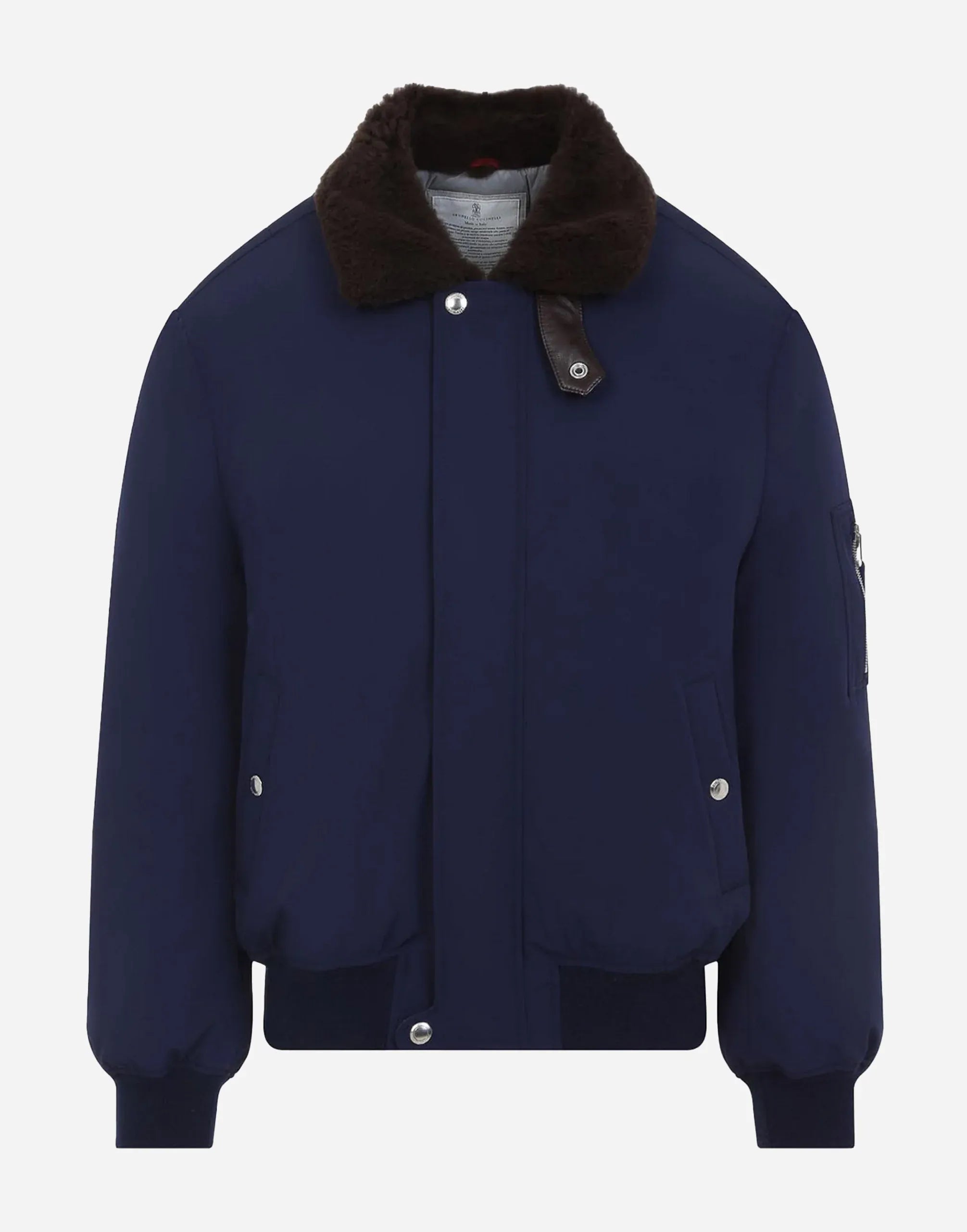 Brunello Cucinelli Stretch Shearling-Lined Collar Bomber Jacket