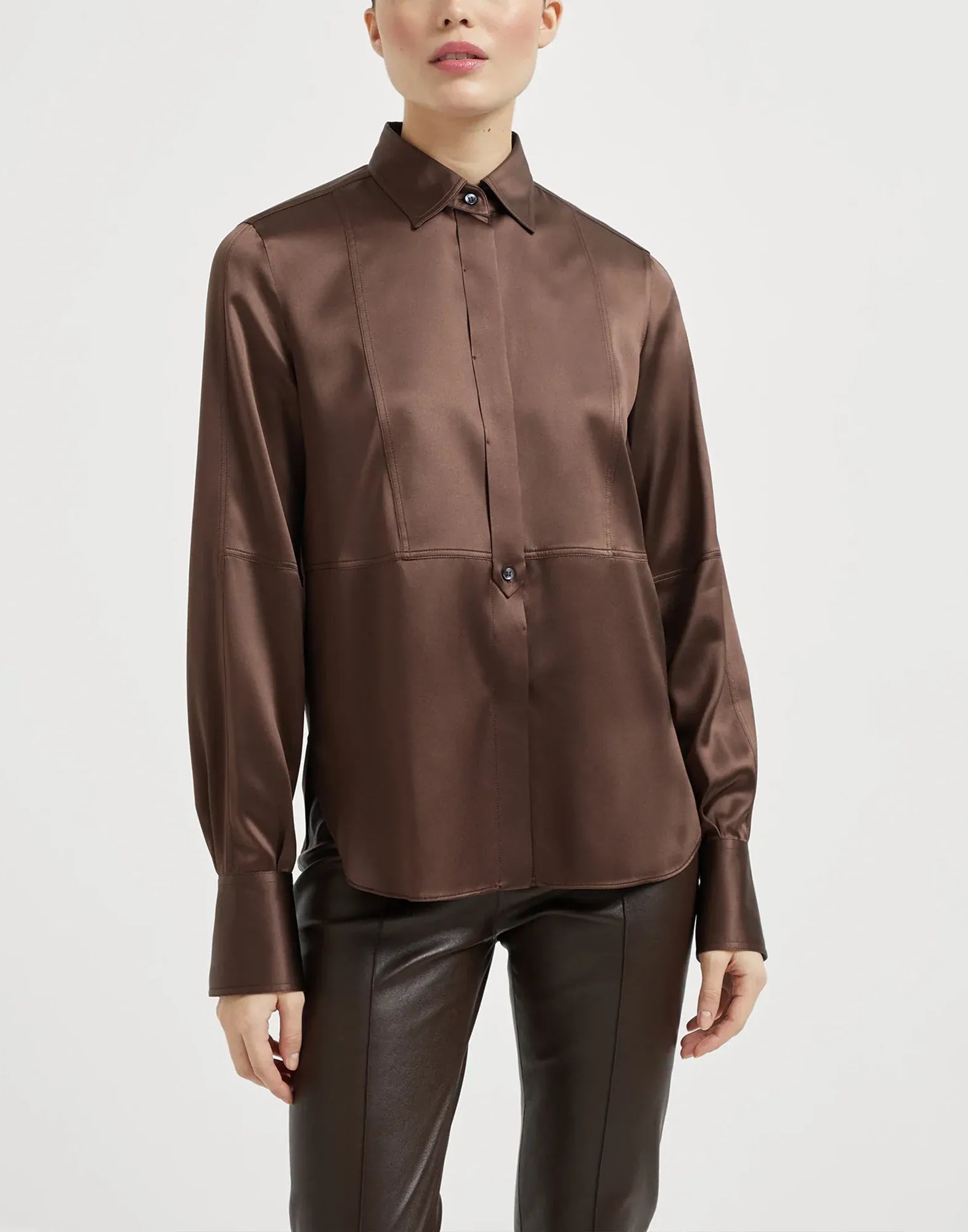 Brunello Cucinelli Stretch Silk Satin Monili Shirt