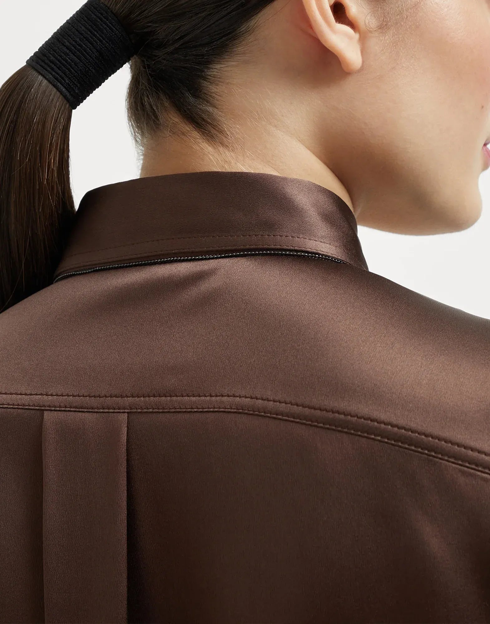 Brunello Cucinelli Stretch Silk Satin Monili Shirt