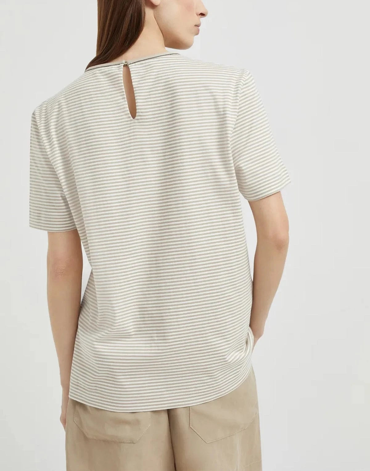 Brunello Cucinelli ストライプコットンジャージTシャツ Brunello Cucinelli ストライプコットンジャージTシャツ