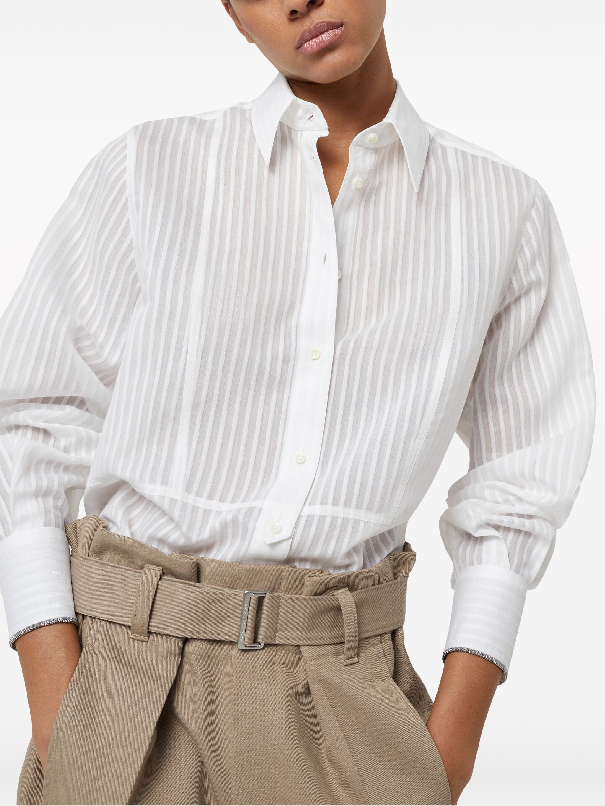 Brunello Cucinelli Striped Cotton-Silk Shirt