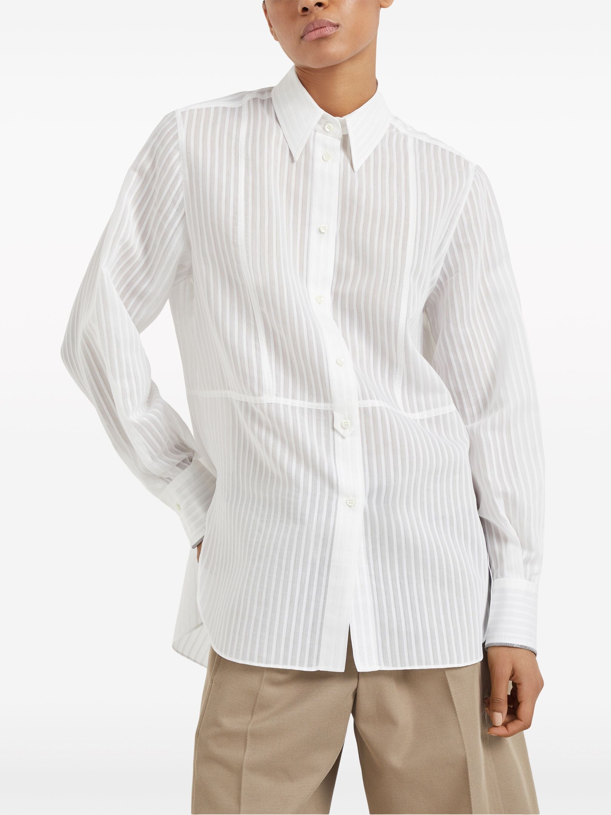 Brunello Cucinelli Striped Cotton-Silk Shirt