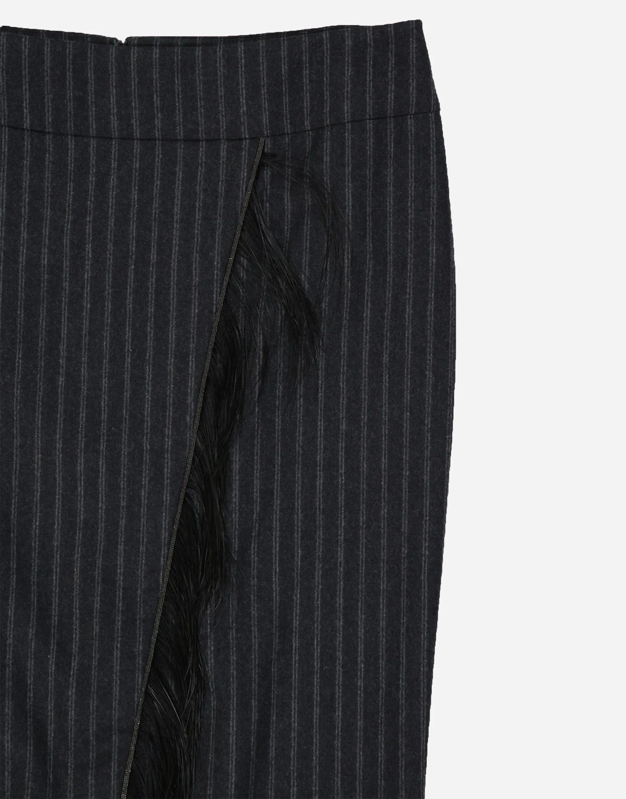 Brunello Cucinelli Striped Feather-Trim Skirt