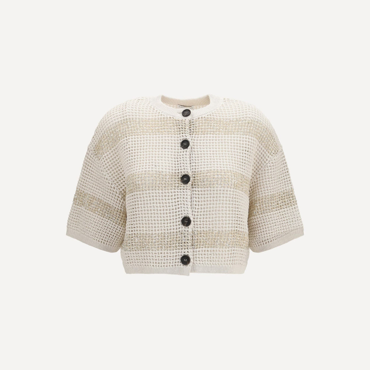 Brunello Cucinelli ストライプ柄オープンワークコットンカーディガン 