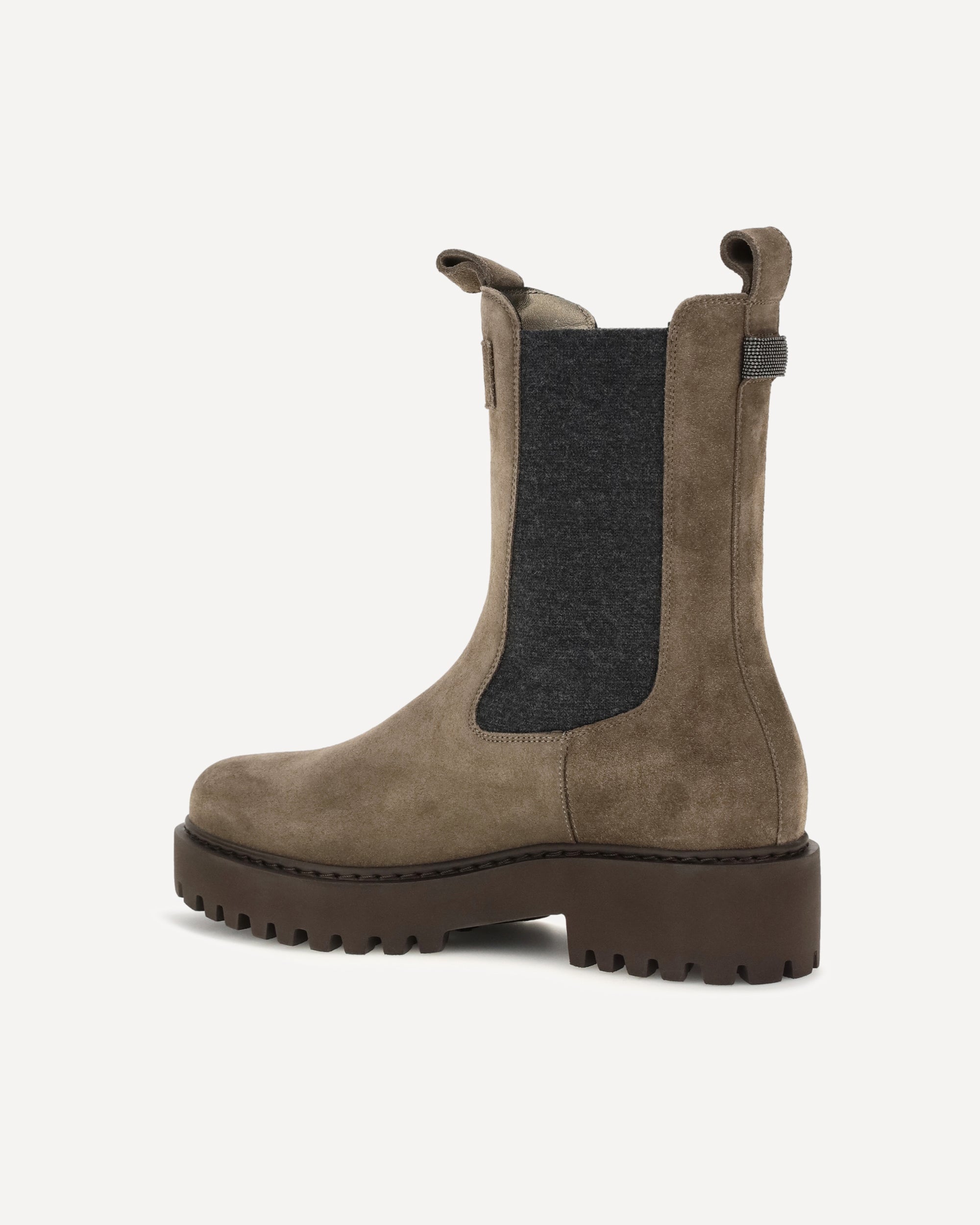 Brunello Cucinelli 니트 인서트 스웨이드 앵클부츠