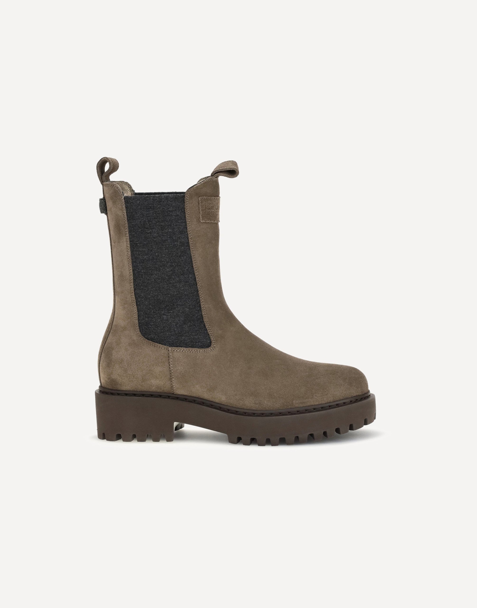 Brunello Cucinelli 니트 인서트 스웨이드 앵클부츠