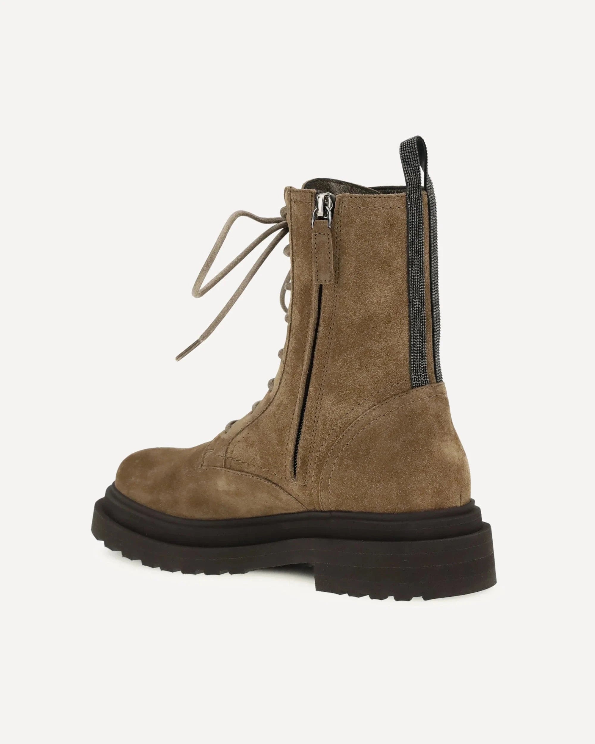 Brunello Cucinelli Suede Monili Combat Boots